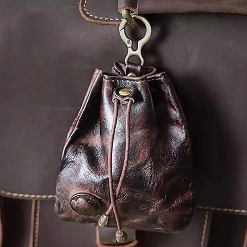 Leather Wallet Coin Pouch Case Drawstring String Bag Small Purse For Men Women