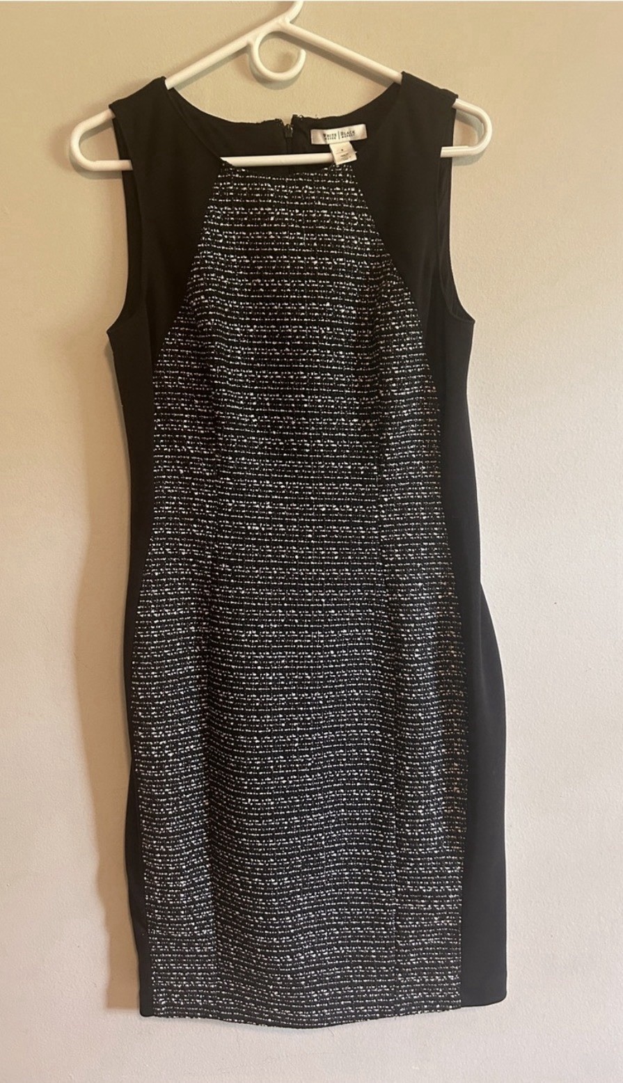 White House Black Market Black/White Tweed Sheath Dress Sleeveless Knee 8