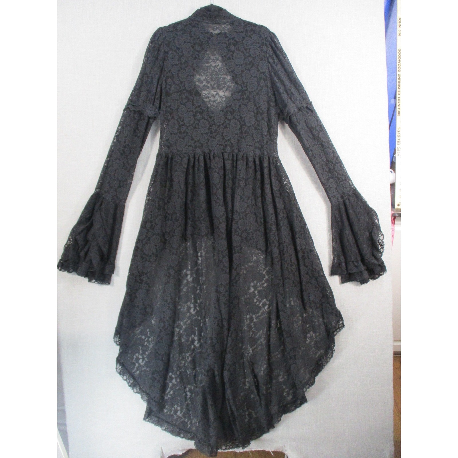 Gothic Black Lace High Low Dress Bell Sleeve Victorian Steampunk Dress Top