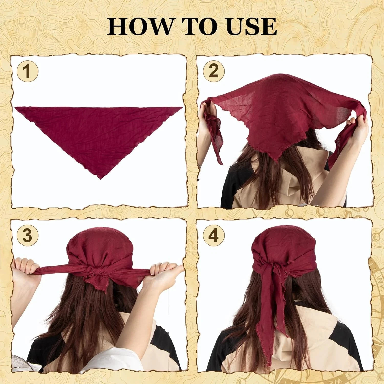 Pirate Costume Set for Adults Men Women Sash Bandana Head Scarf Belt Halloween