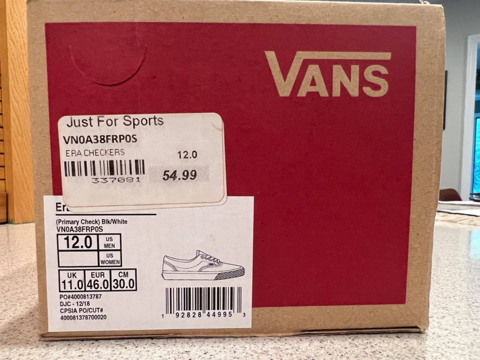 Mens Vans Size 12 VNOA38FRP05 Primary Check Black/White