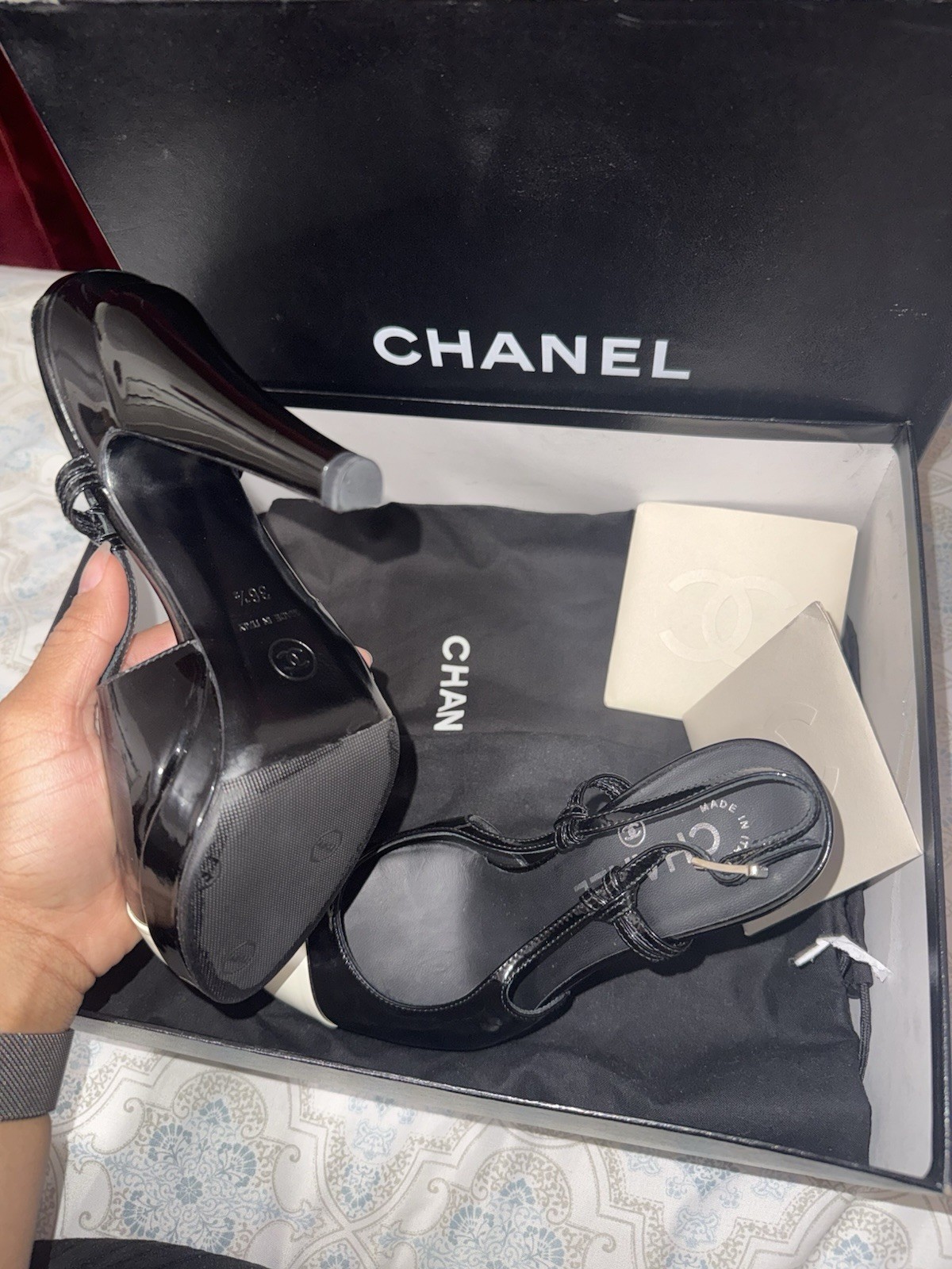 Vtg 2008 Chanel Black Bicolor Patent Leather Heels 36.5 *See Description*
