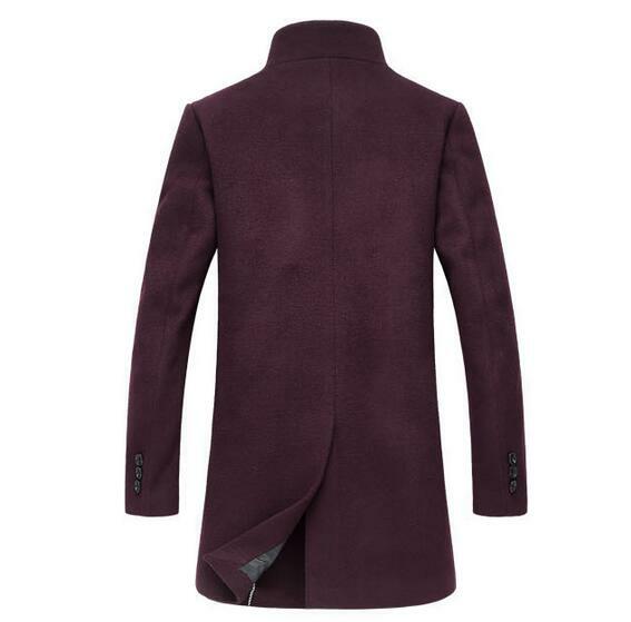 Men’s Wool Blend Mid Length Jacket Formal Stand Collar Slim Trench Coat Oversize