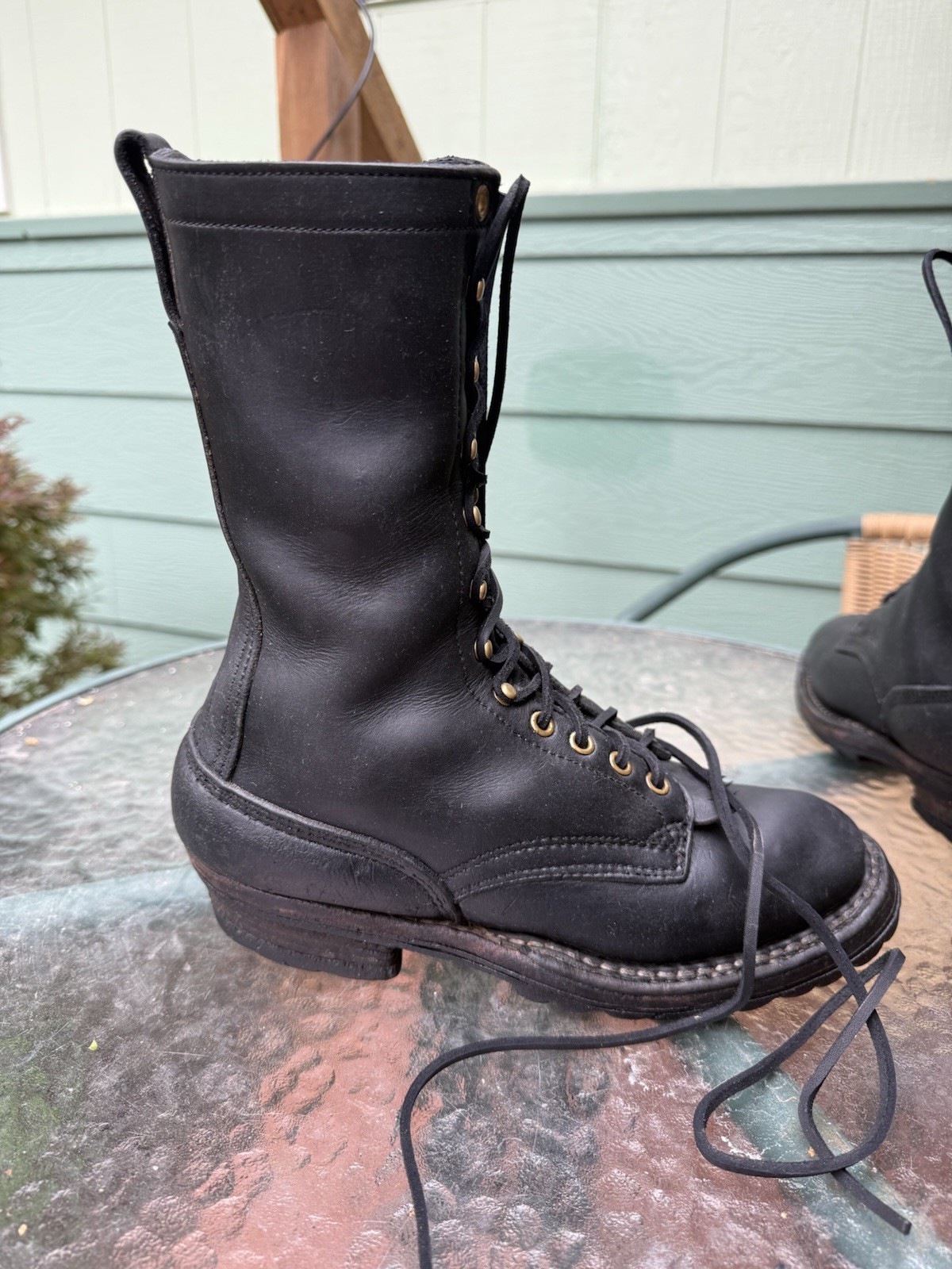 White’s Smoke Jumper Logger Boots –Size 7E –Black Leather –Vibram Sole –USA Made