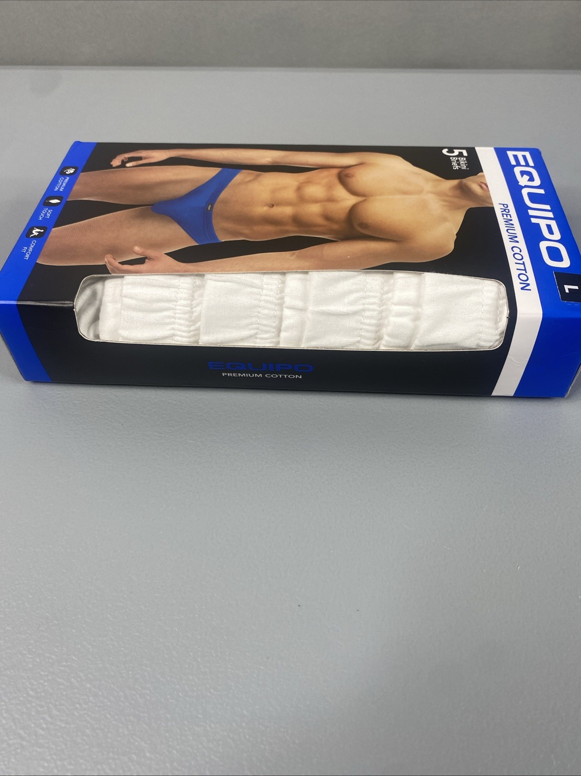 EQUIPO 5PK Bikini Briefs Large White Premium Cotton Comfort Fit Underwear 36-38