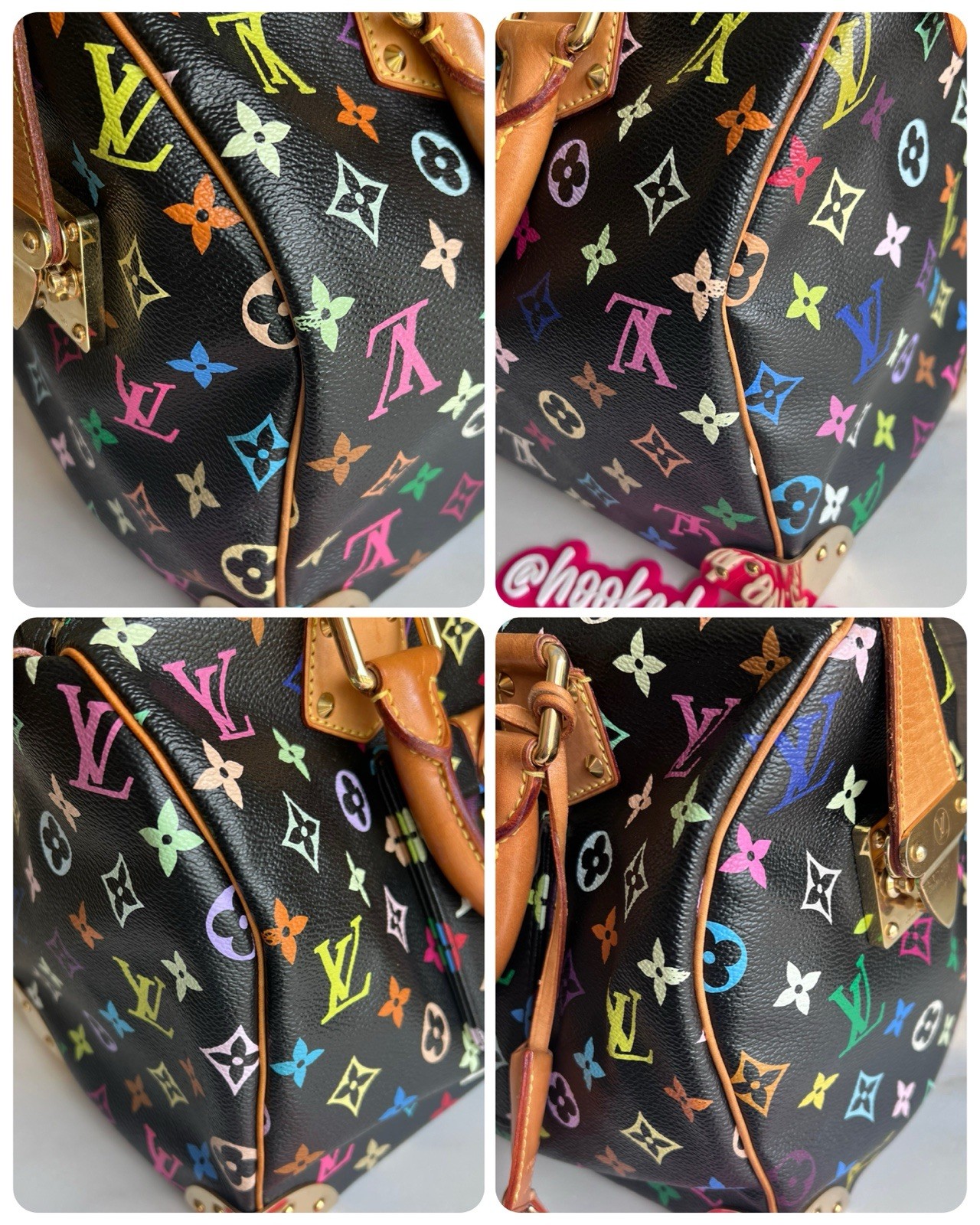 Authentic Louis Vuitton Takashi Murakami Black Multicolor Speedy 30 Handbag Tote
