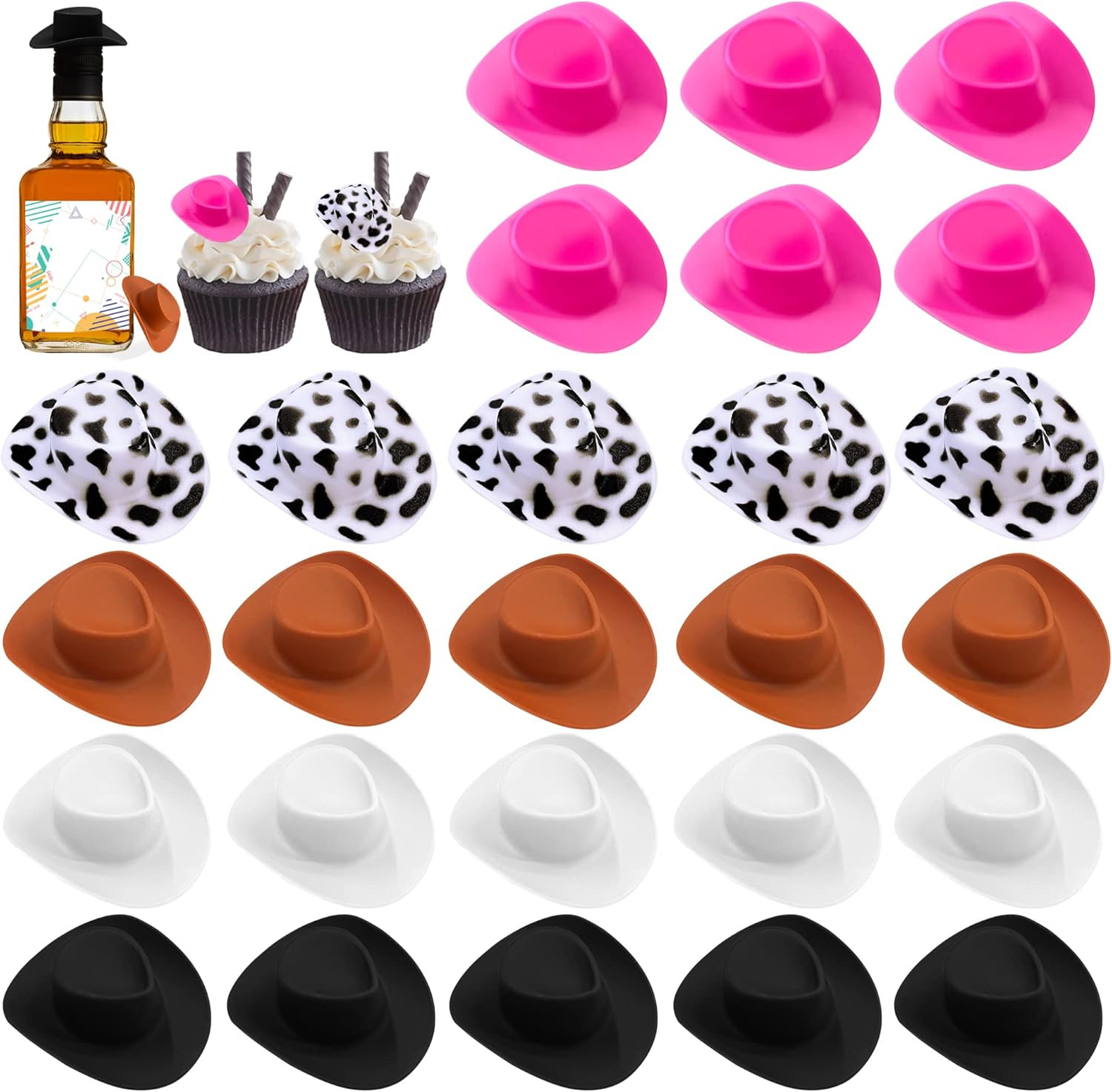 30PCS Plastic Mini Western Cowboy Cowgirl Hat Cute Miniature Hat for Party Acces
