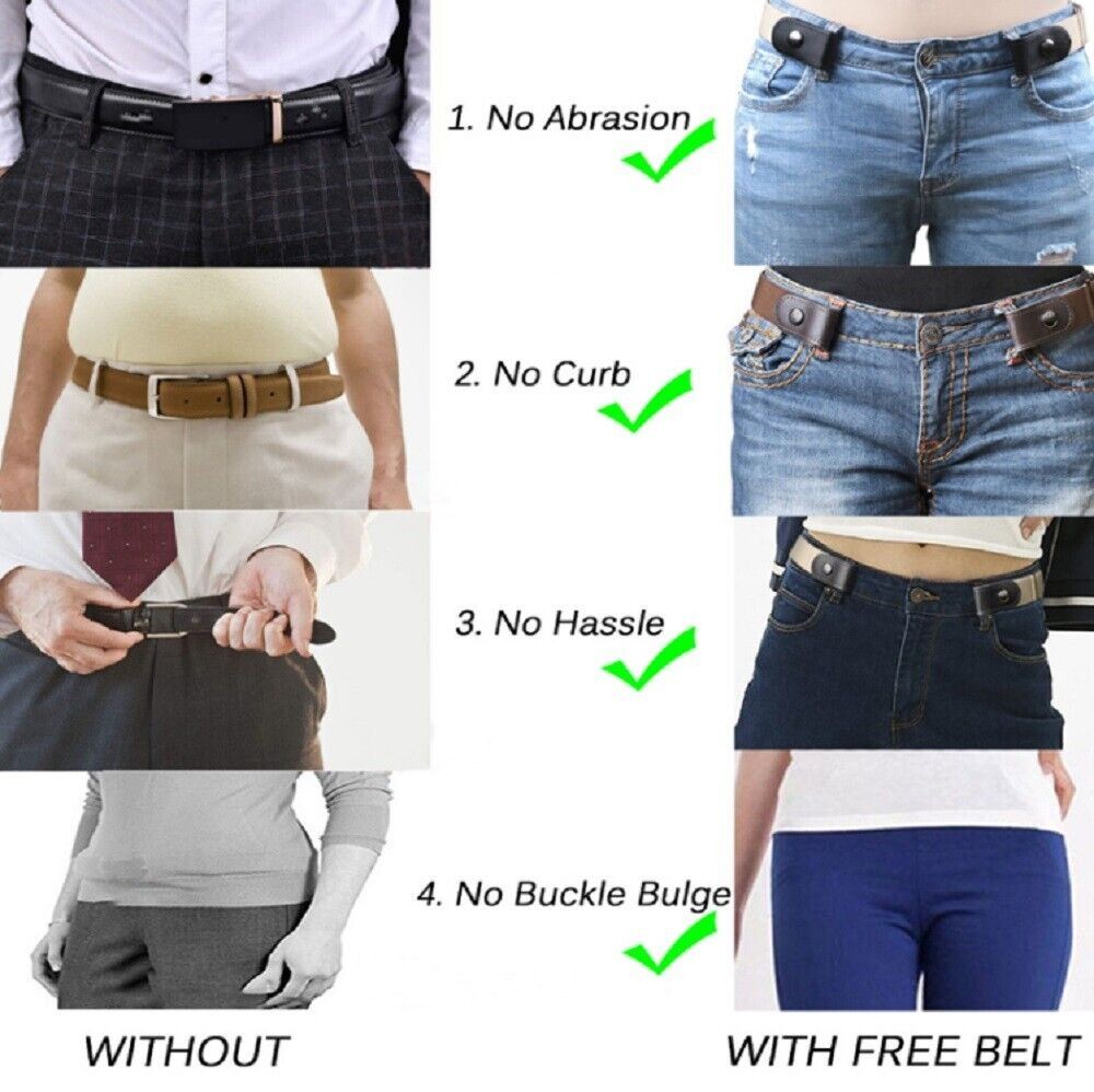 4Pcs No Buckle Belt for Men & Women Stretch Elastic Invisible Adjustable Belt US
