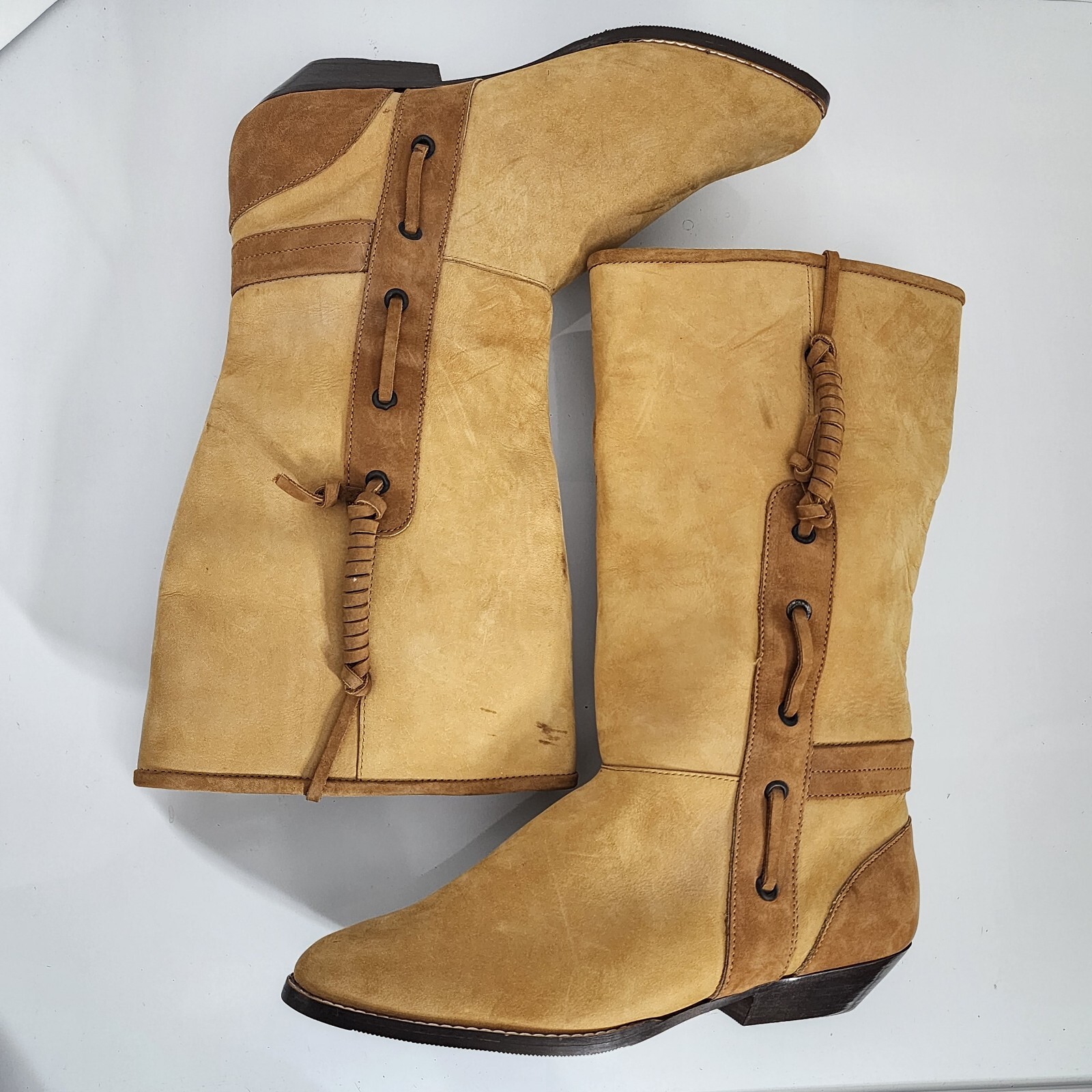 Vintage 80’s Maine Woods Leather Boots Tan Low Heel Western DORADO RUN SMALL