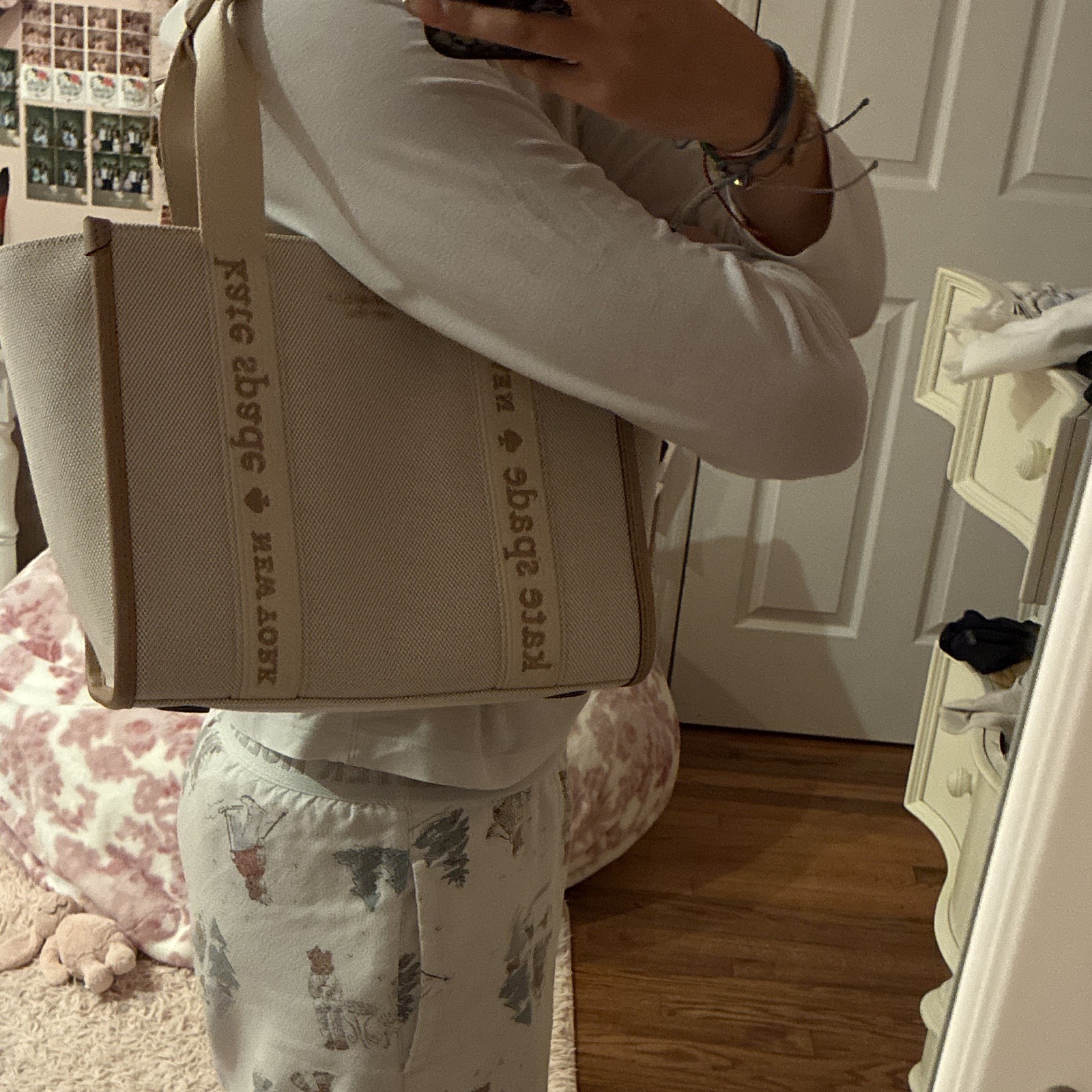 kate spade NY Beige Tote Bag Logo Strap Medium Double Handles Detachable strap