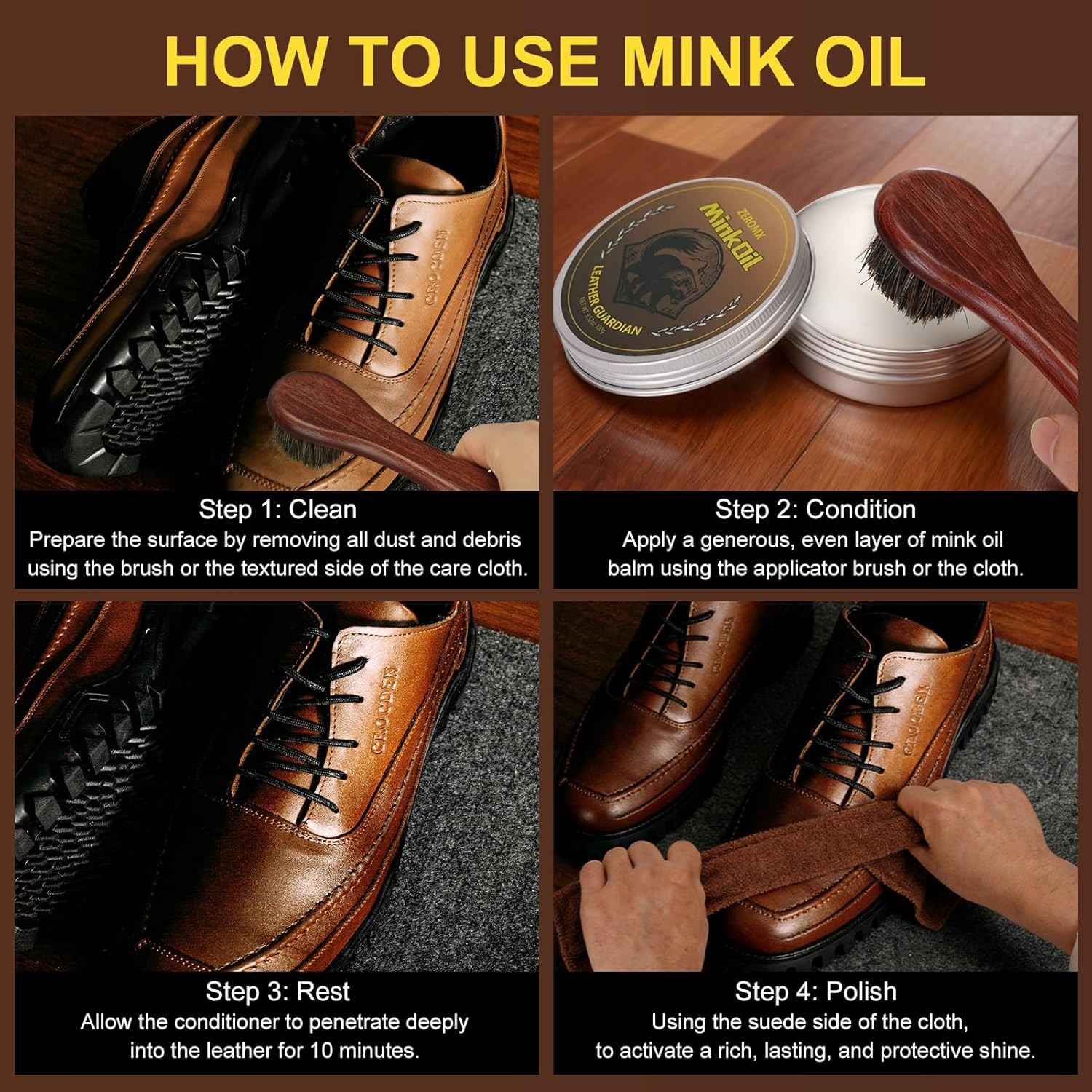 Leather Boot Care Kit – 5-in-1 Mink Oil Leather Conditioner Kit, 3.5oz Mink Oil