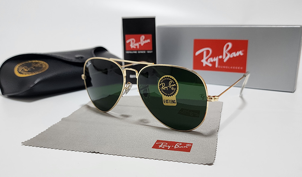 Ray-Ban RB3025 Aviator Sunglasses Gold Frame Green Glass Lens 58mm USA Shipping