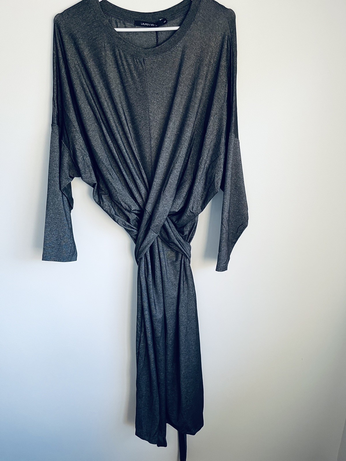 Lauren Vidal Metallic Grey Twist Front Dress NWT Batwing Stretch Size AU 12-14