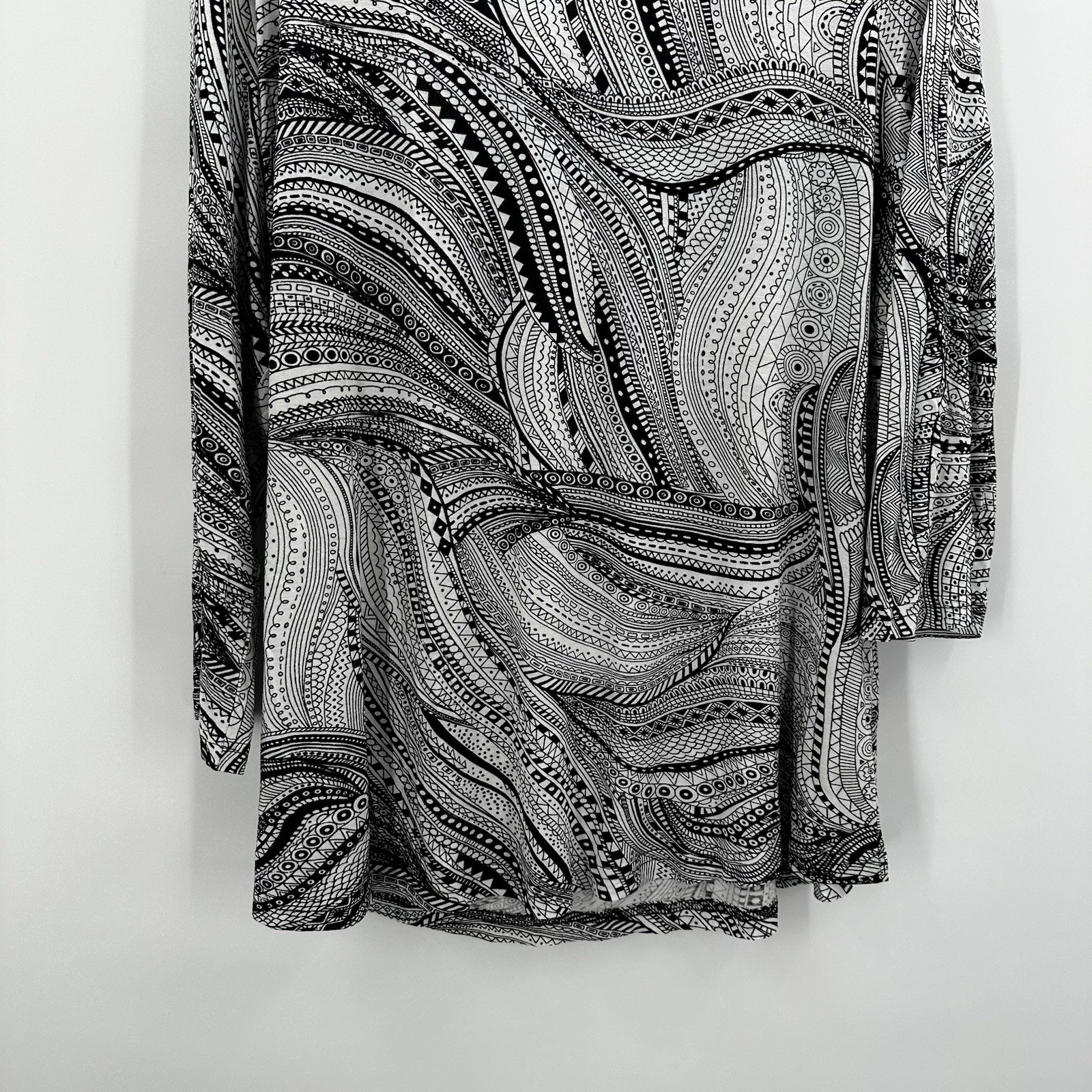 Parsley Sage Shirt Top Womens 2X Black White Tunic Art to Wear Stretch