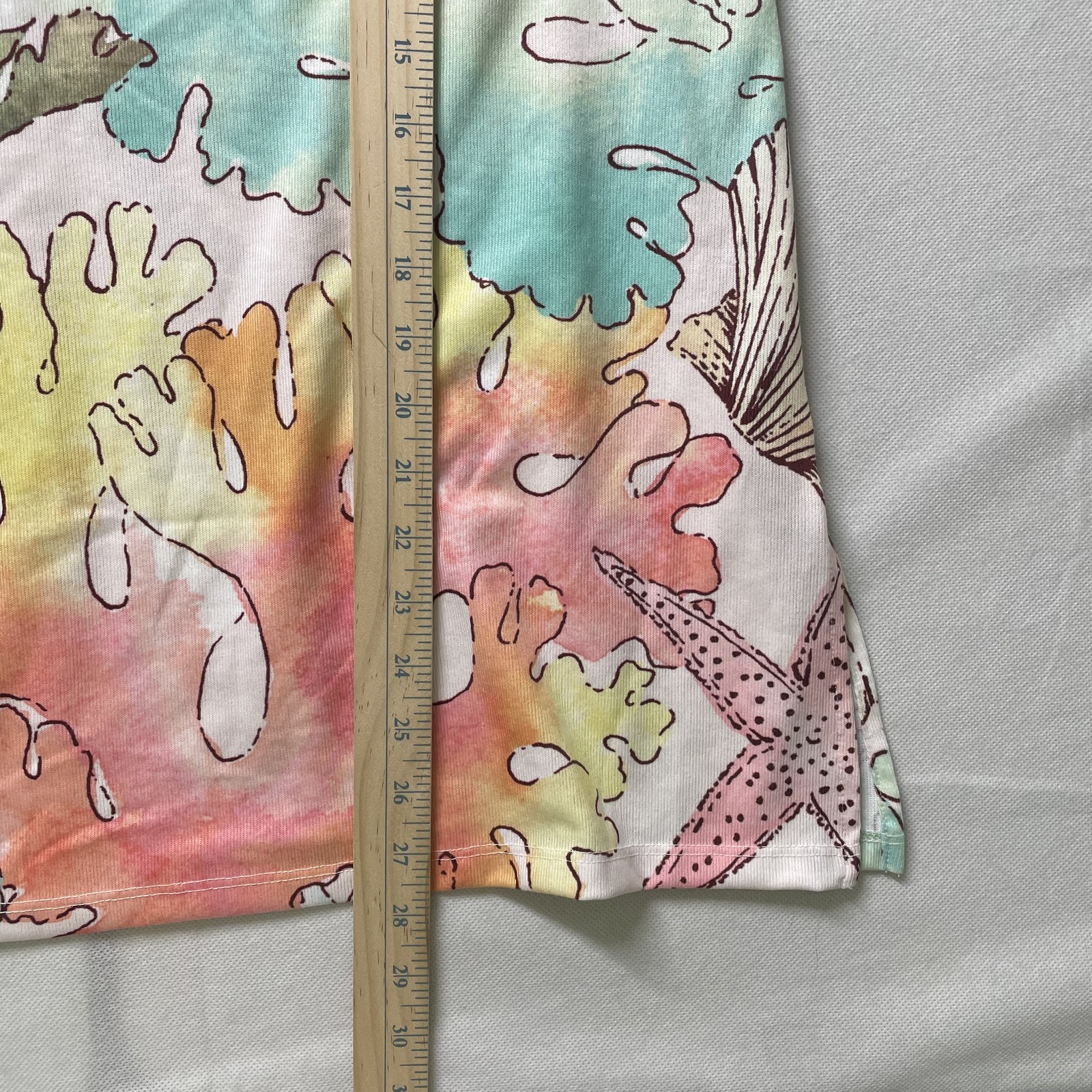 Soft Surroundings Tunic Top 3/4 Sleeve Ocean Theme Pink Multicolor Size L -C