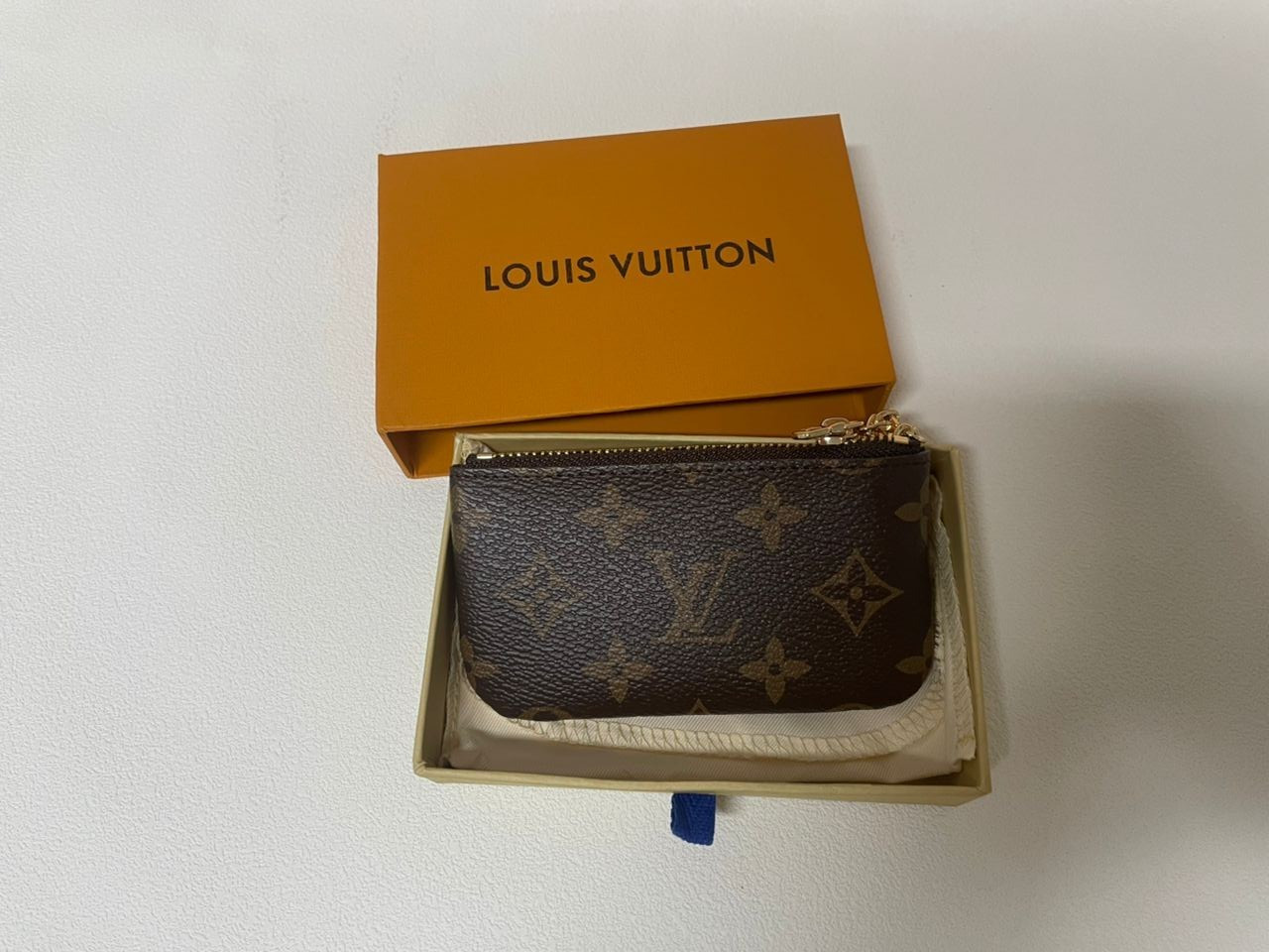 Authentic Louis Vuitton Monogram Key Pouch Pochette Cles Coin Purse W/Box & Bag