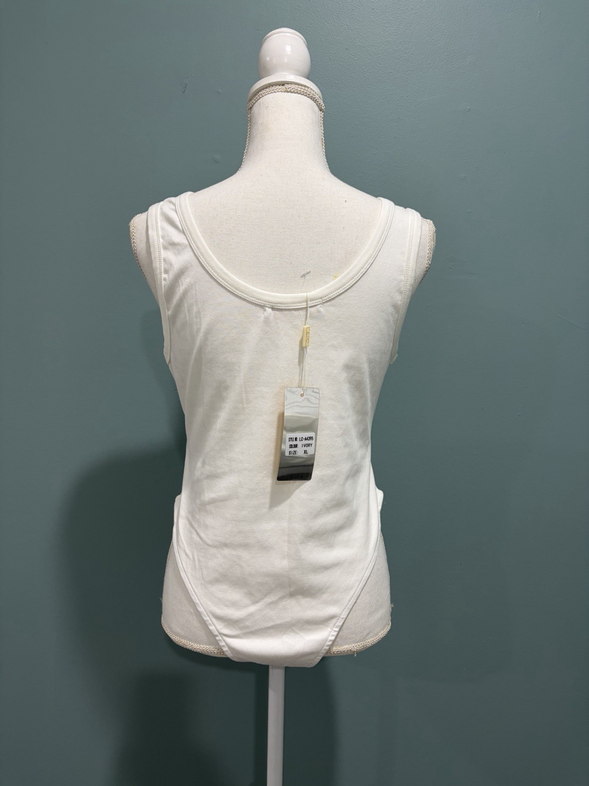 NWT L.C. White Thong Bodysuit Tank top W/Silver Rhinestones , Size XL