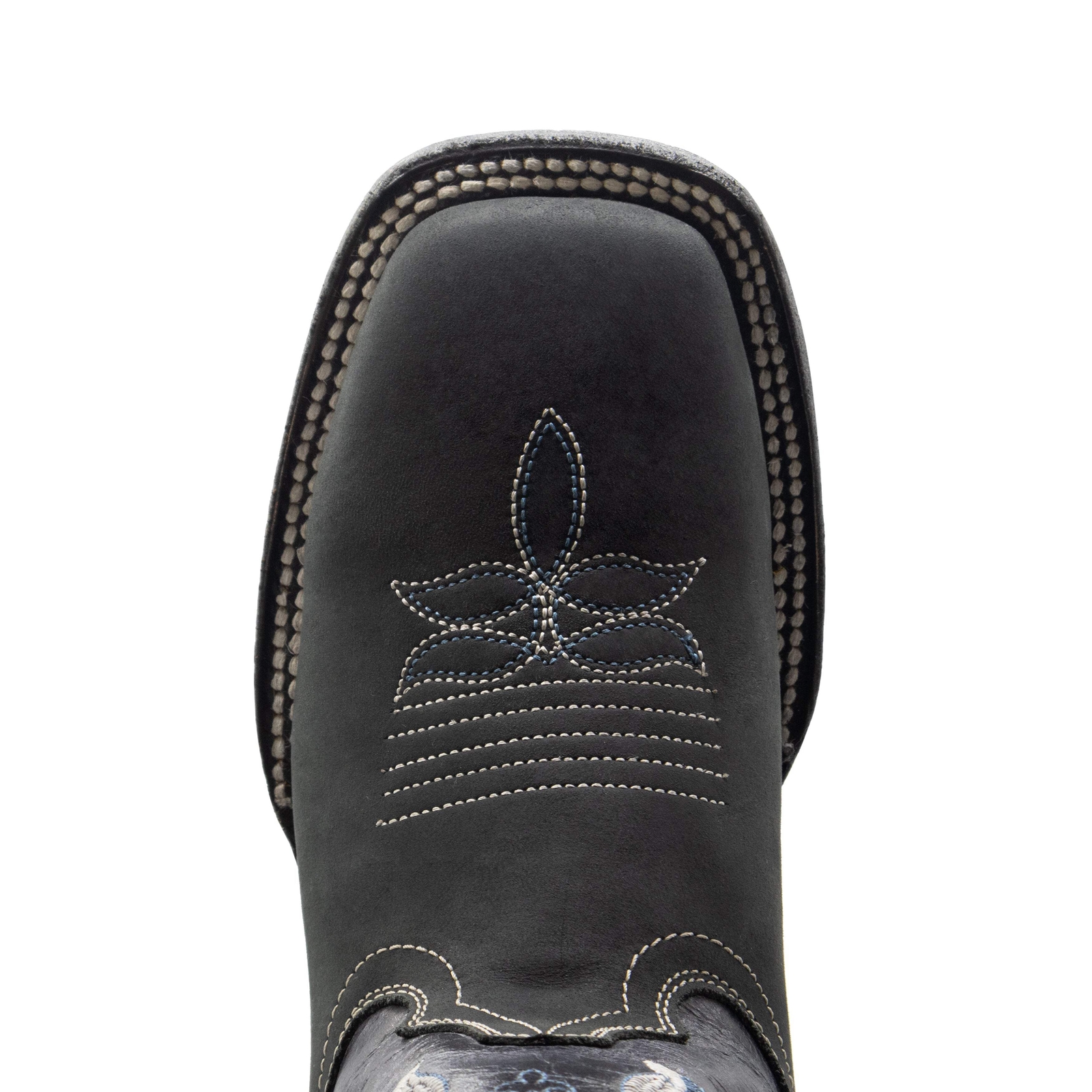 Ladies Genuine Leather Mary Wide Square Toe Embroidered Black Boots Handcrafted