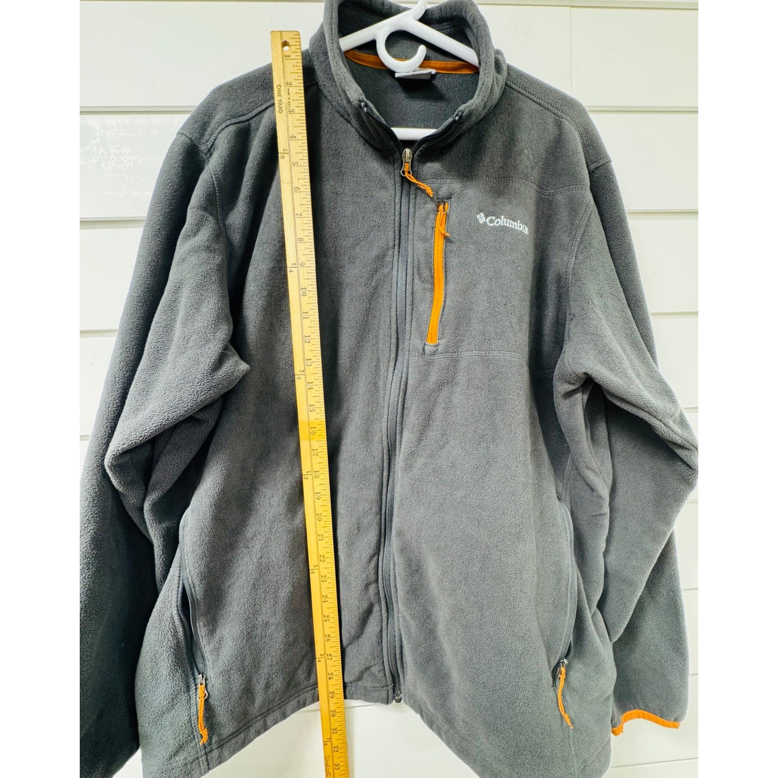 Columbia Mens XXL Fleece Jacket Charcoal Grey Orange Full Zip Fast Trek II