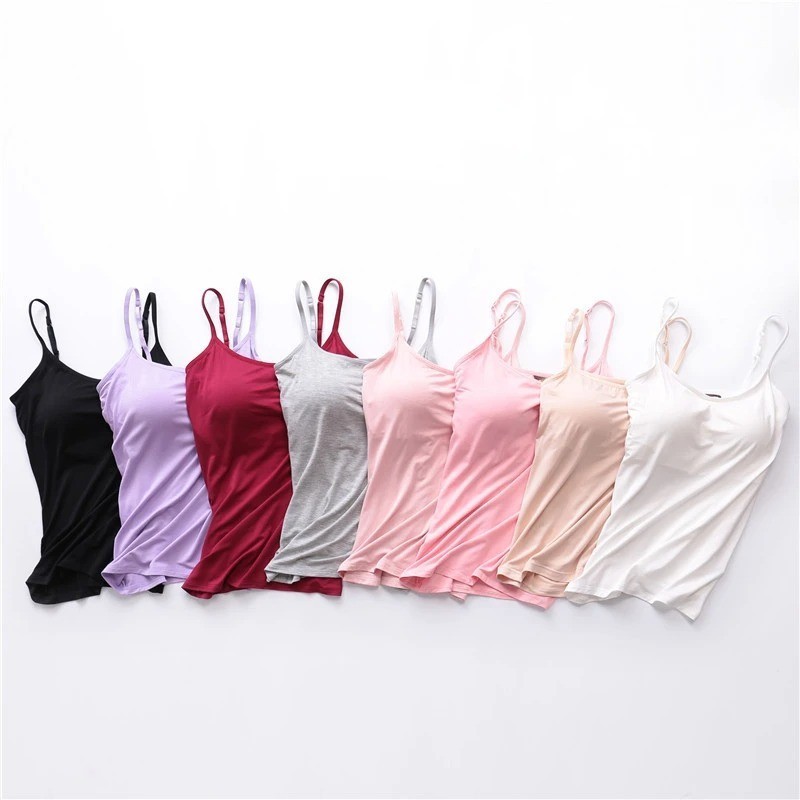 Women Camisole with Built in Shelf & Padded Bra Adjustable Strap Basic Tank Tops