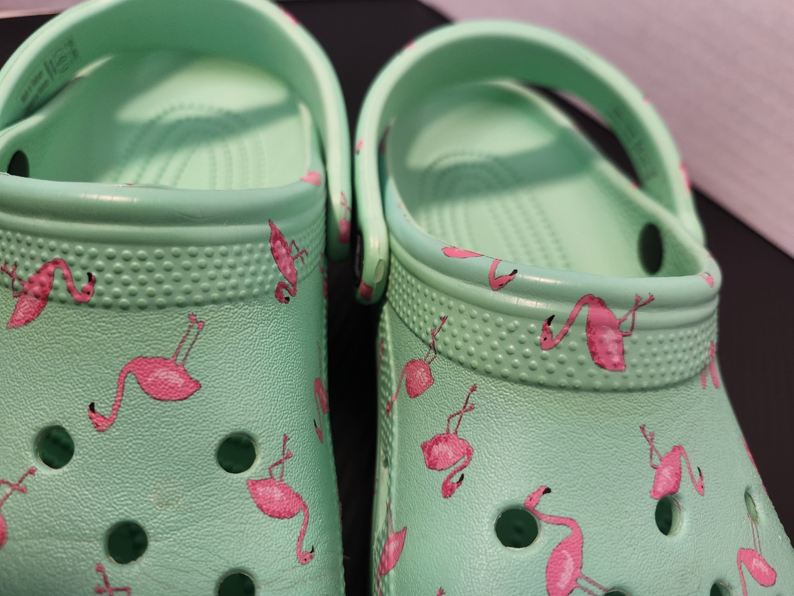 Crocs Classic Clogs Green Blue With Pink Flamingos Size W8 M6