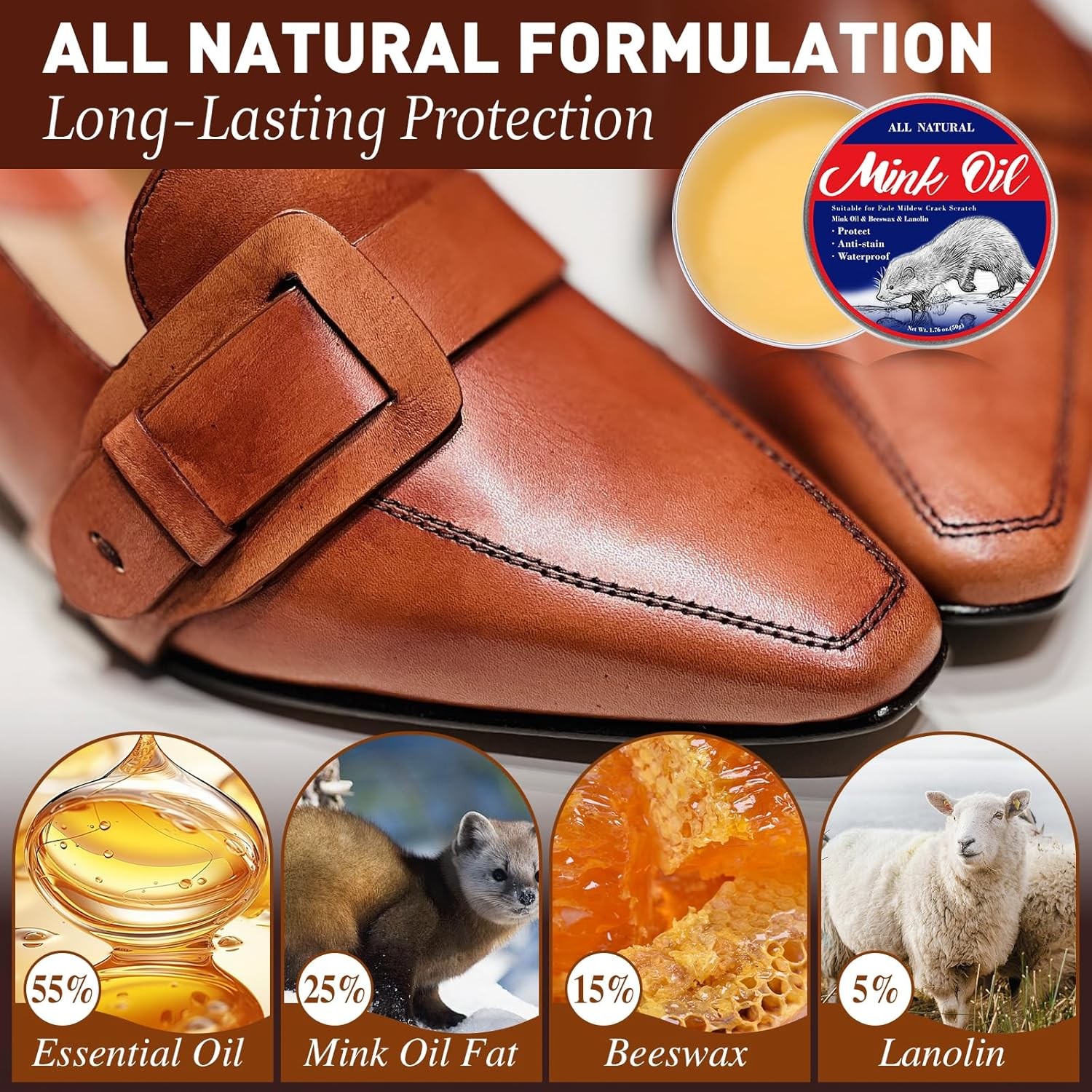 6-in-1 Mink Oil Leather Conditioner 3.52oz Cleaner for Boots Shoes Jackets