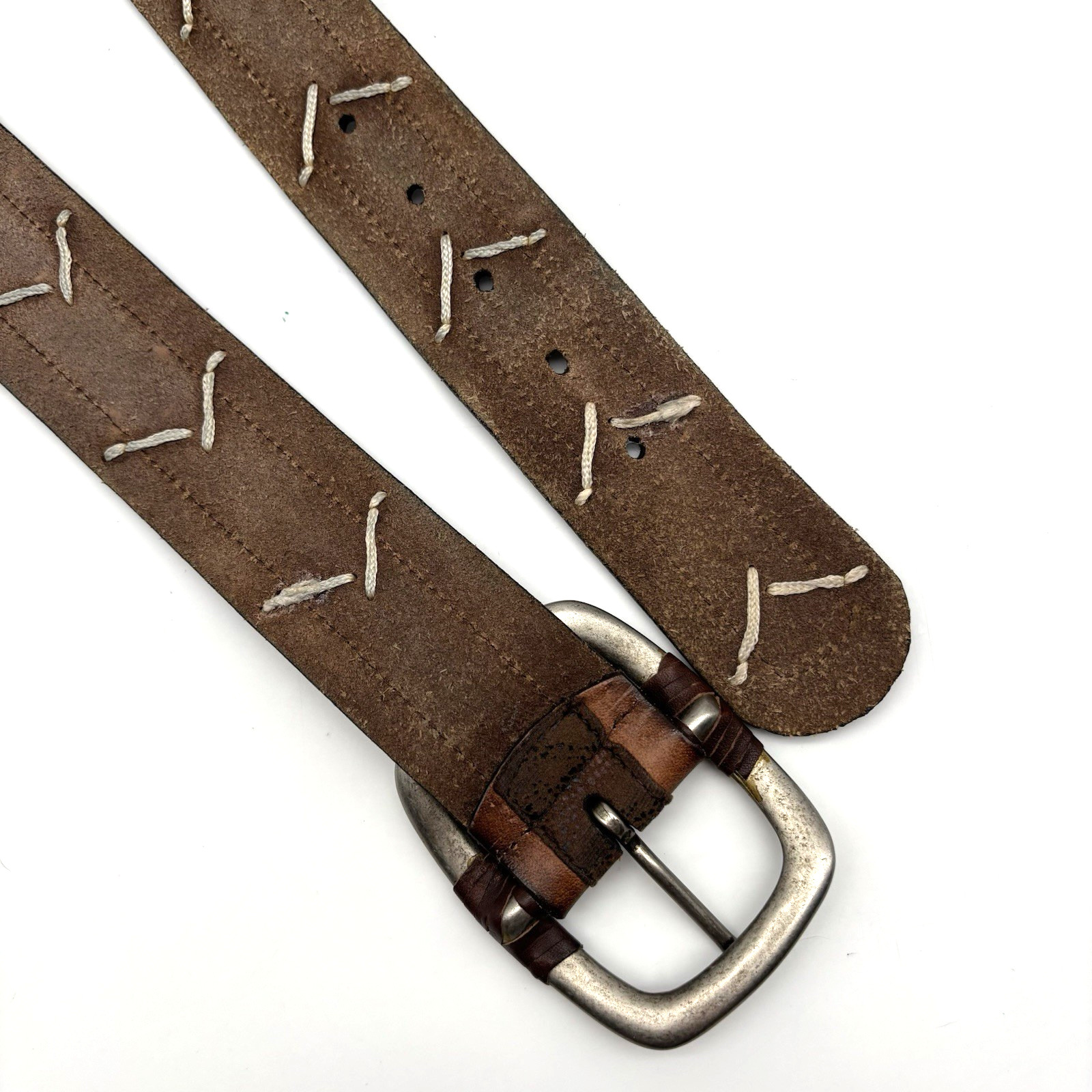 Vintage Y2K Levi’s Two-tone Genuine Leather Chevron Segments Western Belt 30-34″