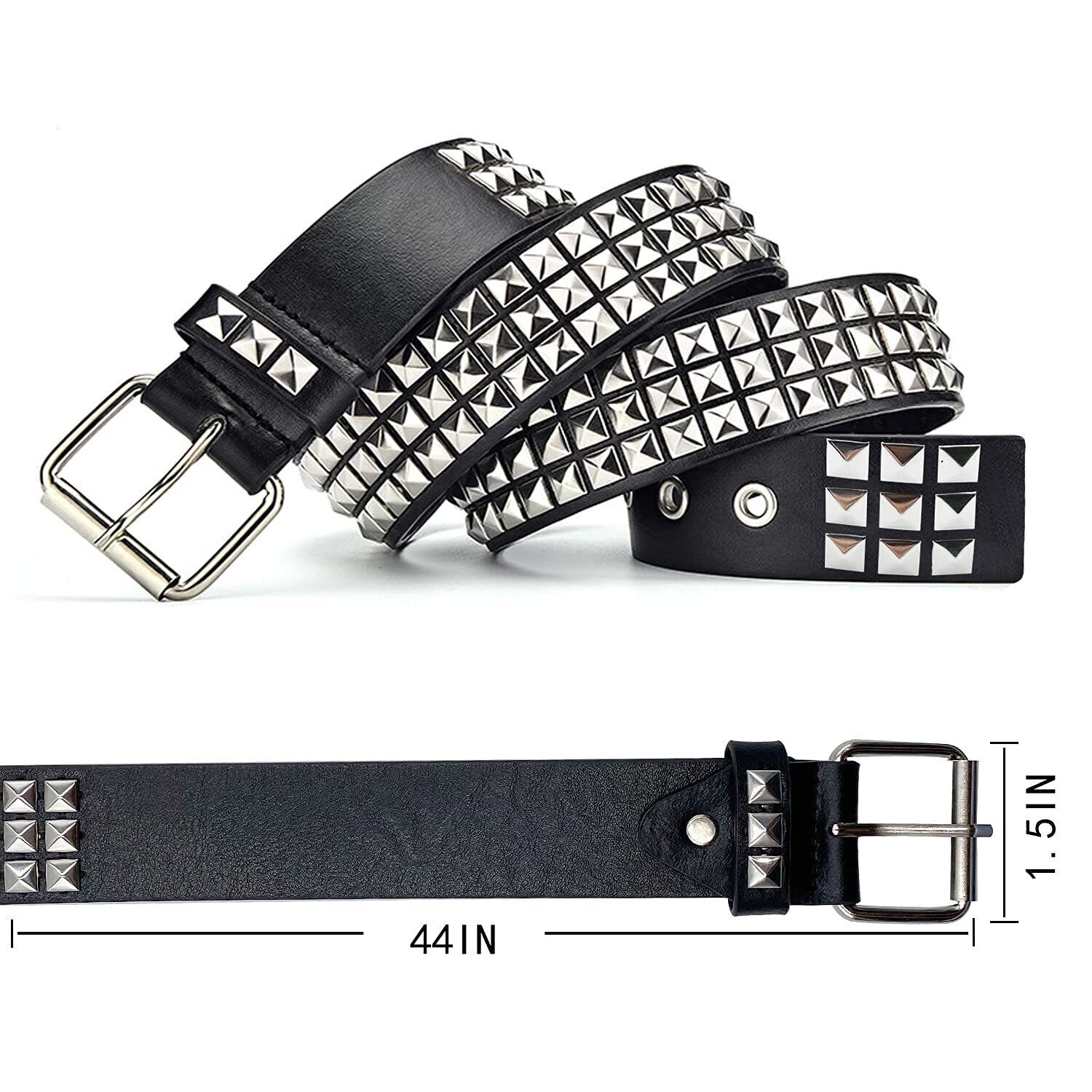 3 Row Pyramid Studded Belts Emo Stud Belt PU Leather Rock Punk Goth Metal Rivet
