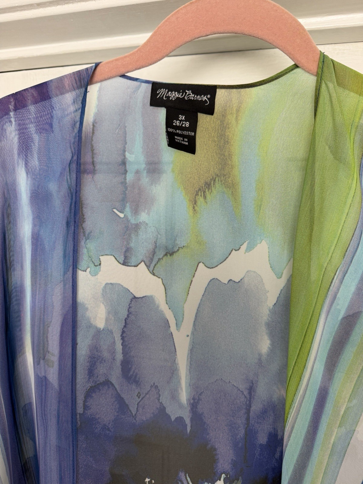 Maggie Barnes Organza Kimono Top Womens 5X Tie Dye Watercolor Artsy Art To Wear
