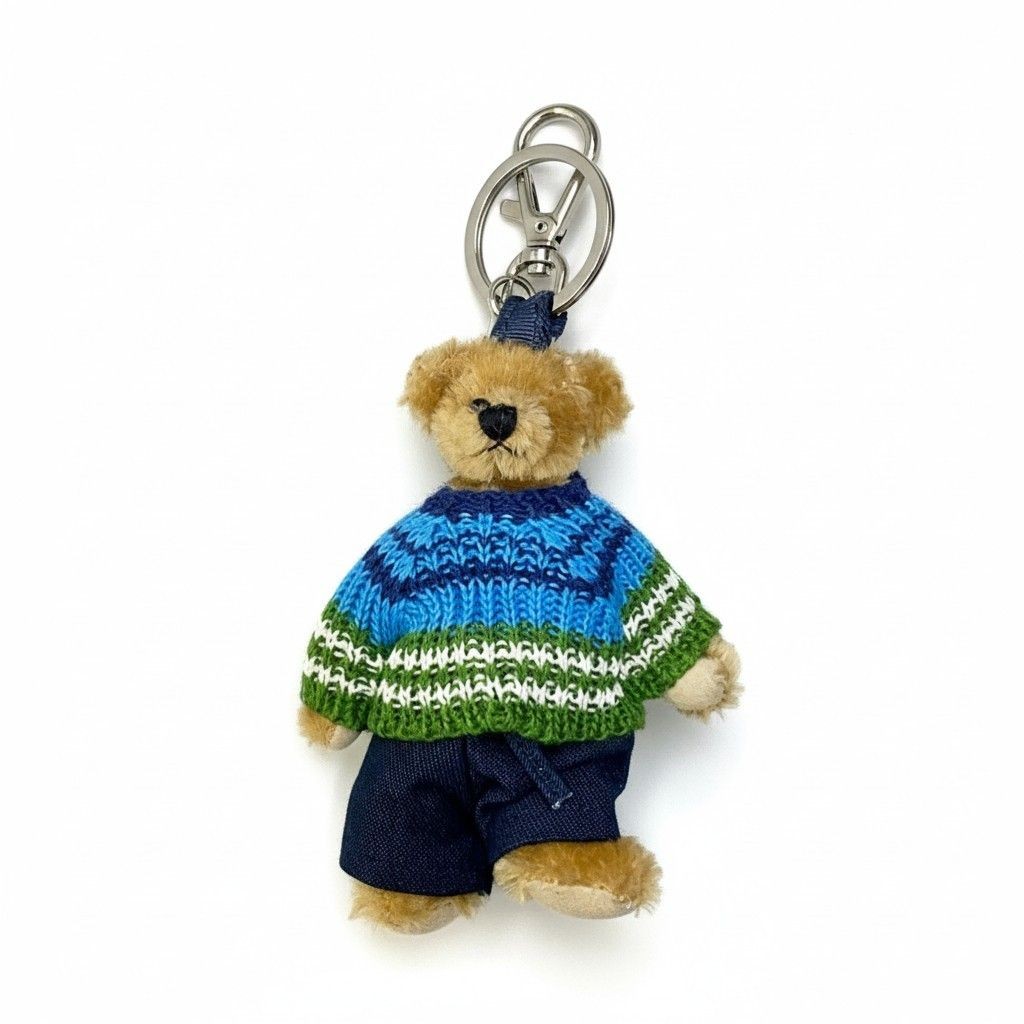 b15 PRADA Knit Bear Keychain Keyring Bag Charm Blue Unisex ta1