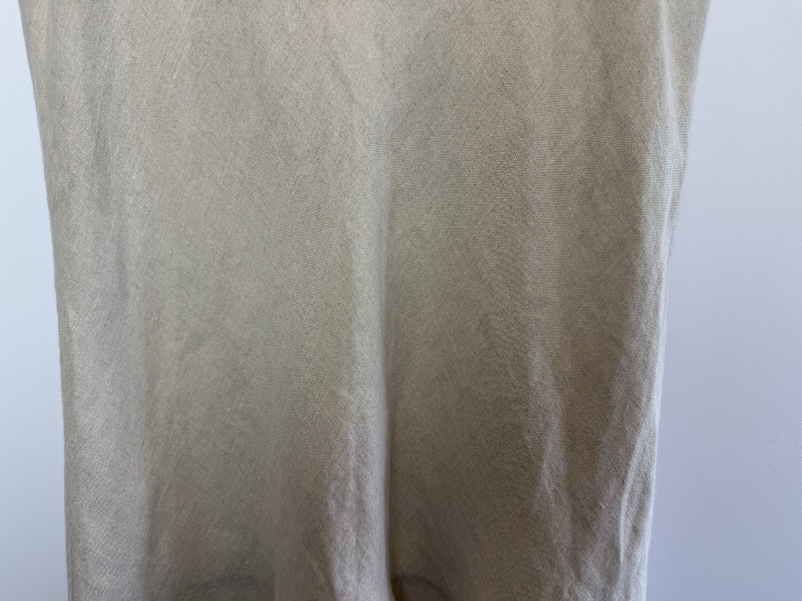 Orvis 100% Linen Skirt UK 12 Beige Elasticated Waist Embroidered Hem Summer