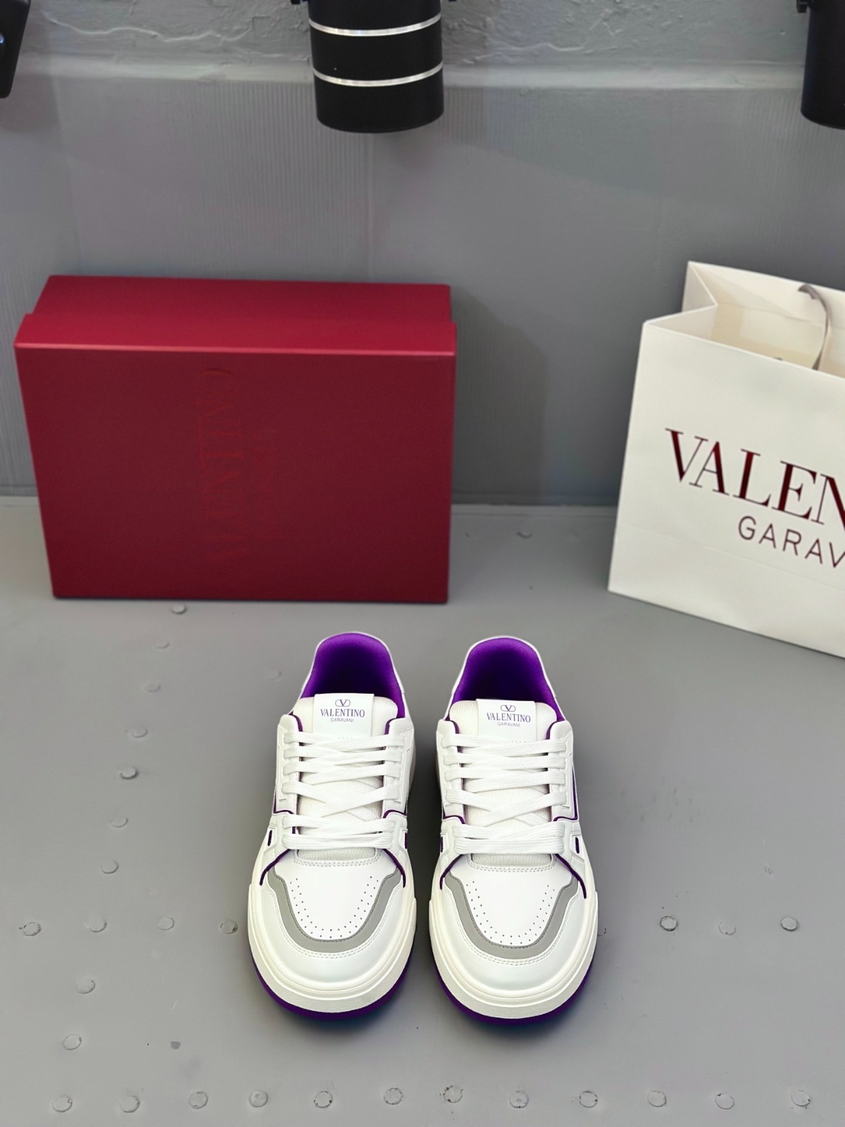 Valentino Platform Sneakers Calfskin Leather Casual Shoes Purple White New