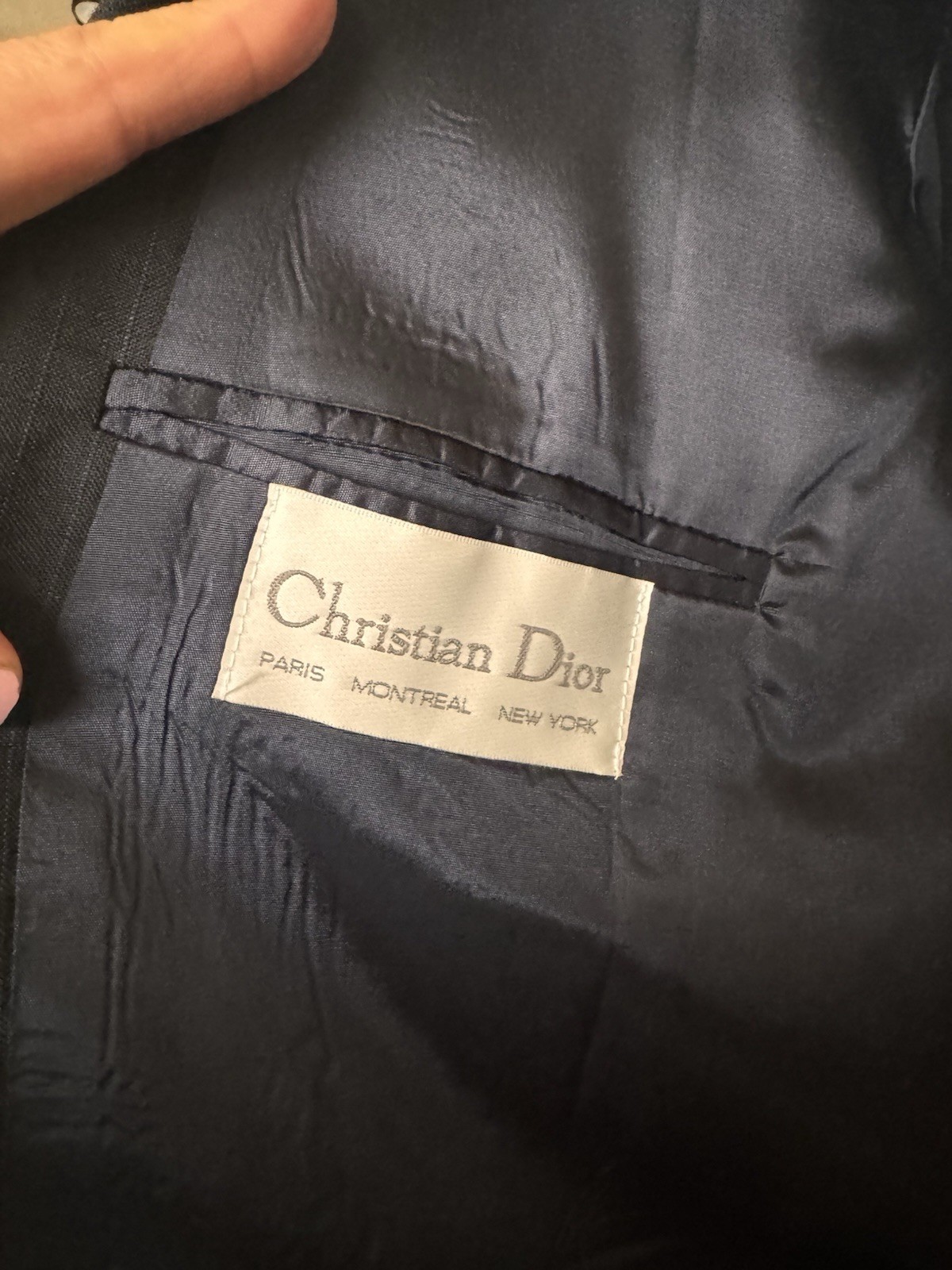 Vintage Christian Dior Pinstripe Wool Blend Pantsuit Doubl Breasted Blazer Sz 16