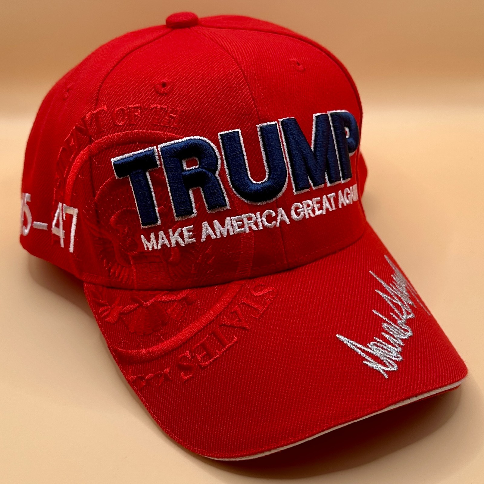 Donald Trump Hat Raised Embroidery President Seal Signature 45-47 US Flag