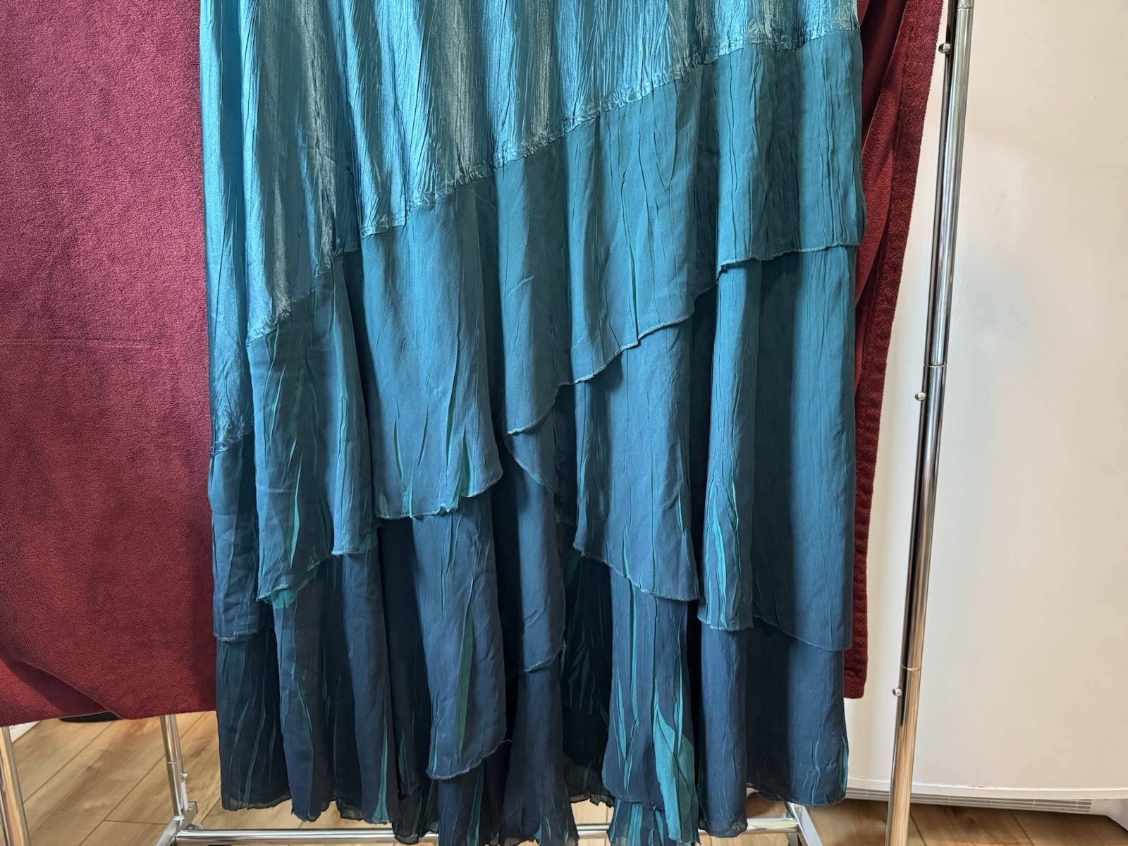 Komorav Green Satin Silk Beaded V-Neck Sleeveless Tiered Maxi Dress 3X