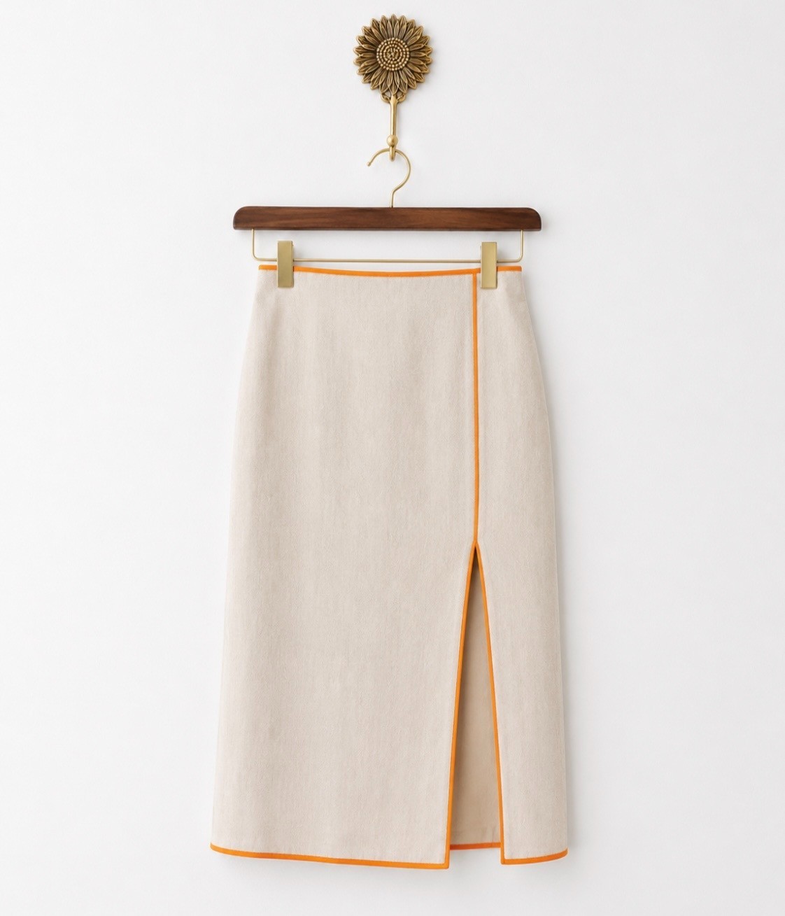 NEW Sheike Linen Blend Midi Skirt Natural Beige & Orange Trim Front Split Size 6