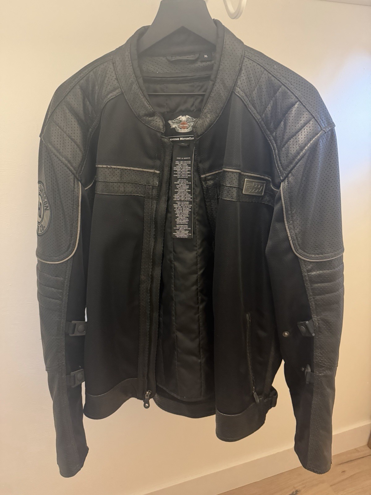 Harley Davidson XL Leather Mesh Riding Jacket Black Perforated Removable Liner