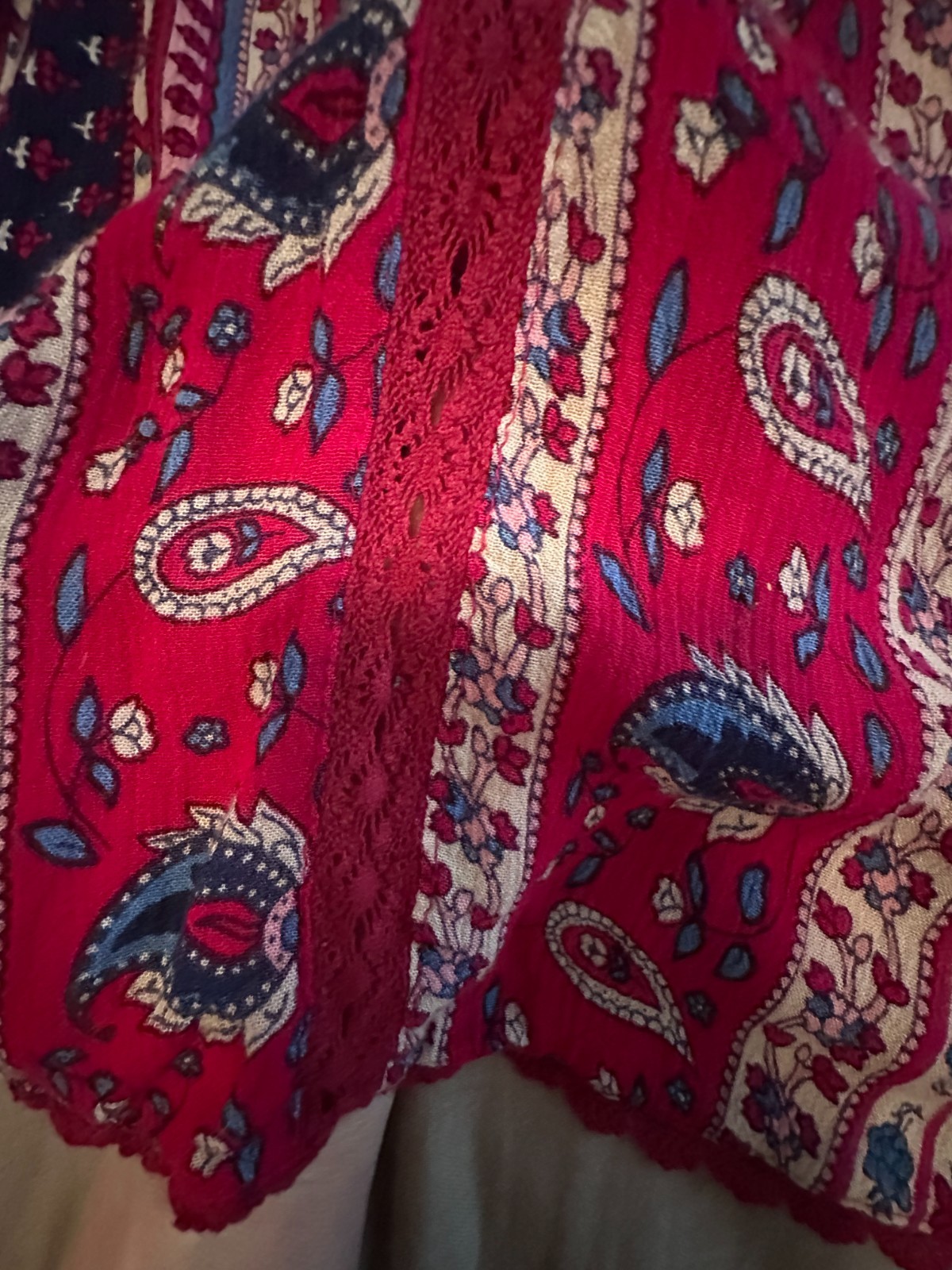 Maeve Anthropologie Floral Paisley Lace Boho Button Back Peasant Top Cottagecore