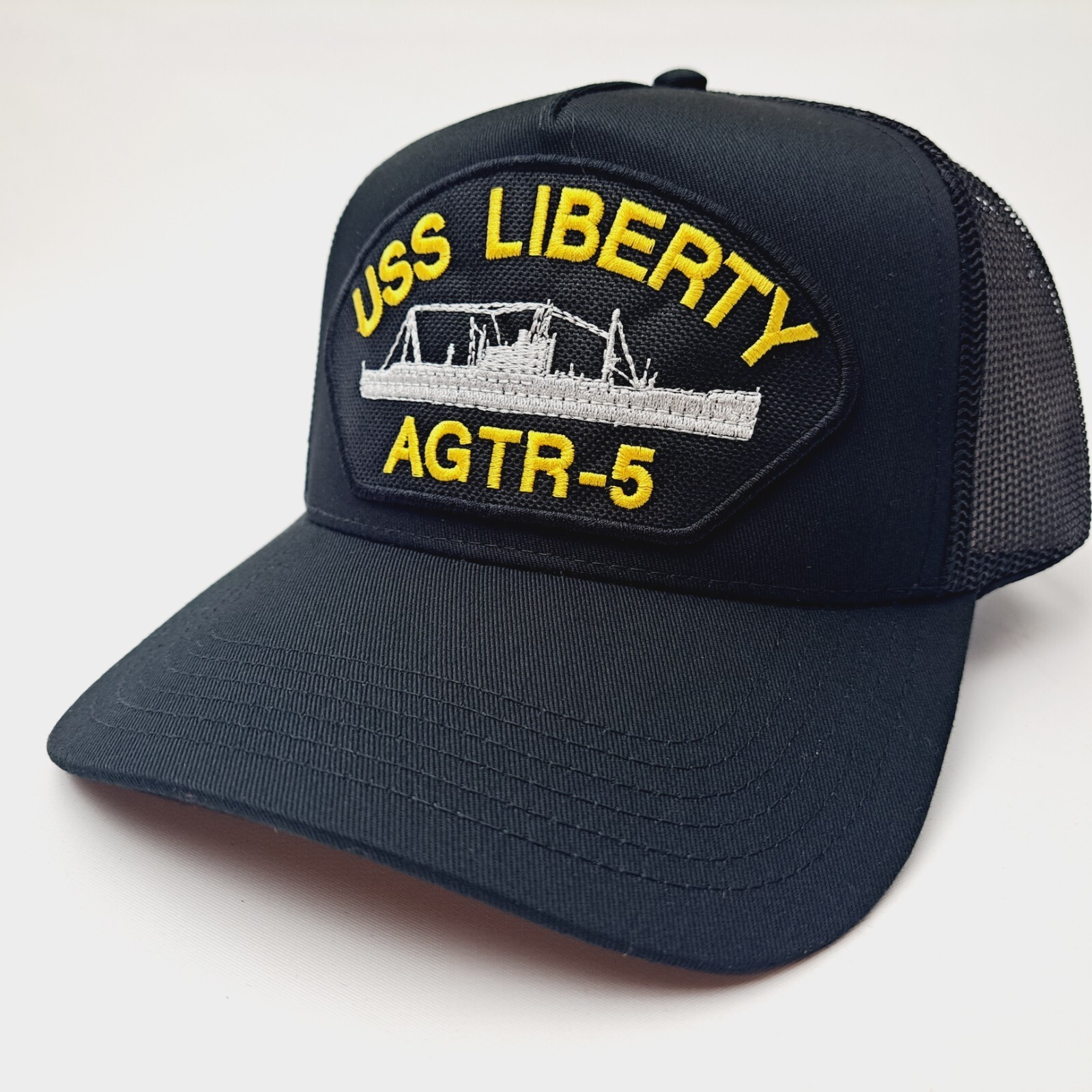US Navy USS Liberty AGTR-5 Men’s Embroidered Patch Cap Hat Black Cotton Mesh