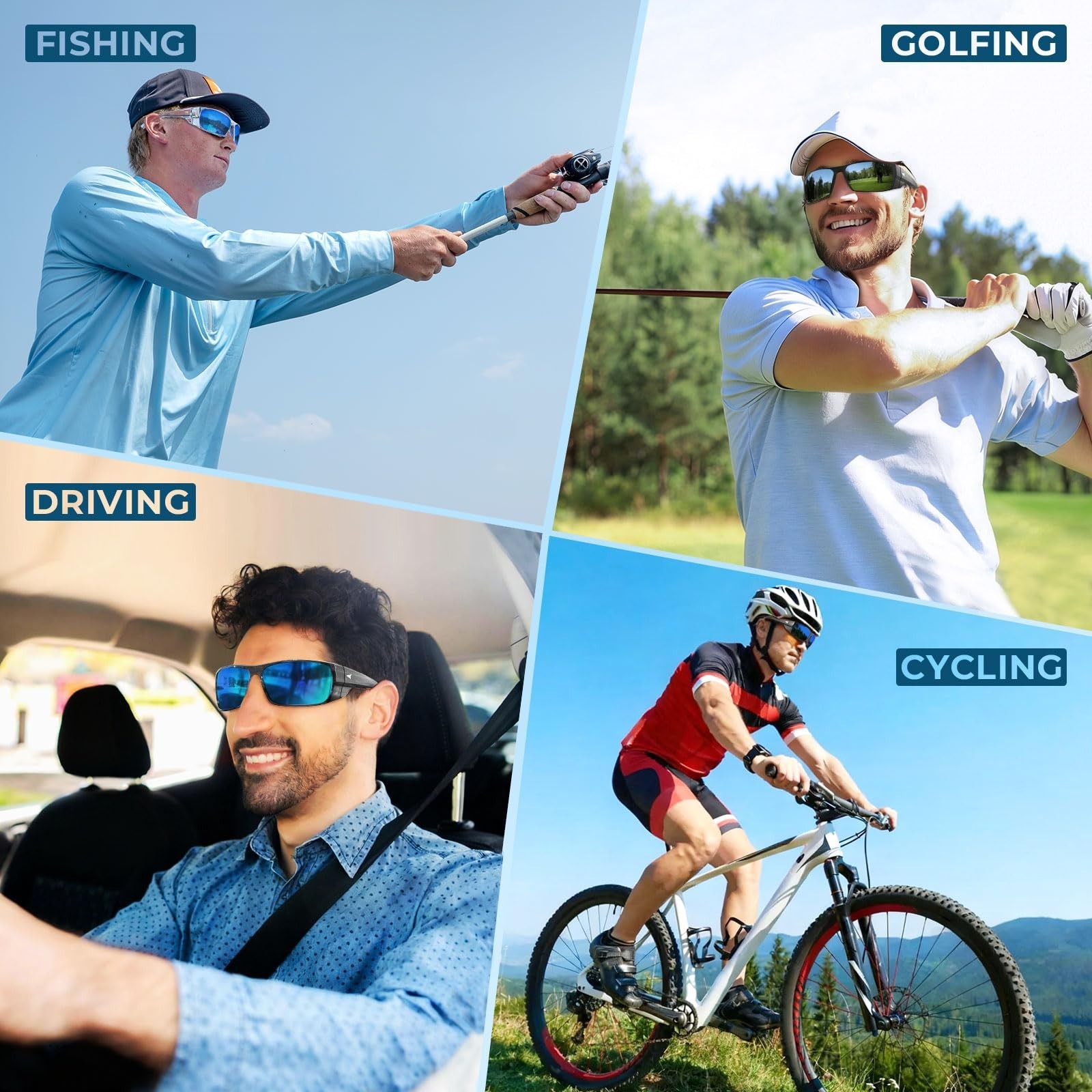 Polarized Sport Fishing Sunglasses, UV 400 Protection, Wrap Design, PuriVex Lens
