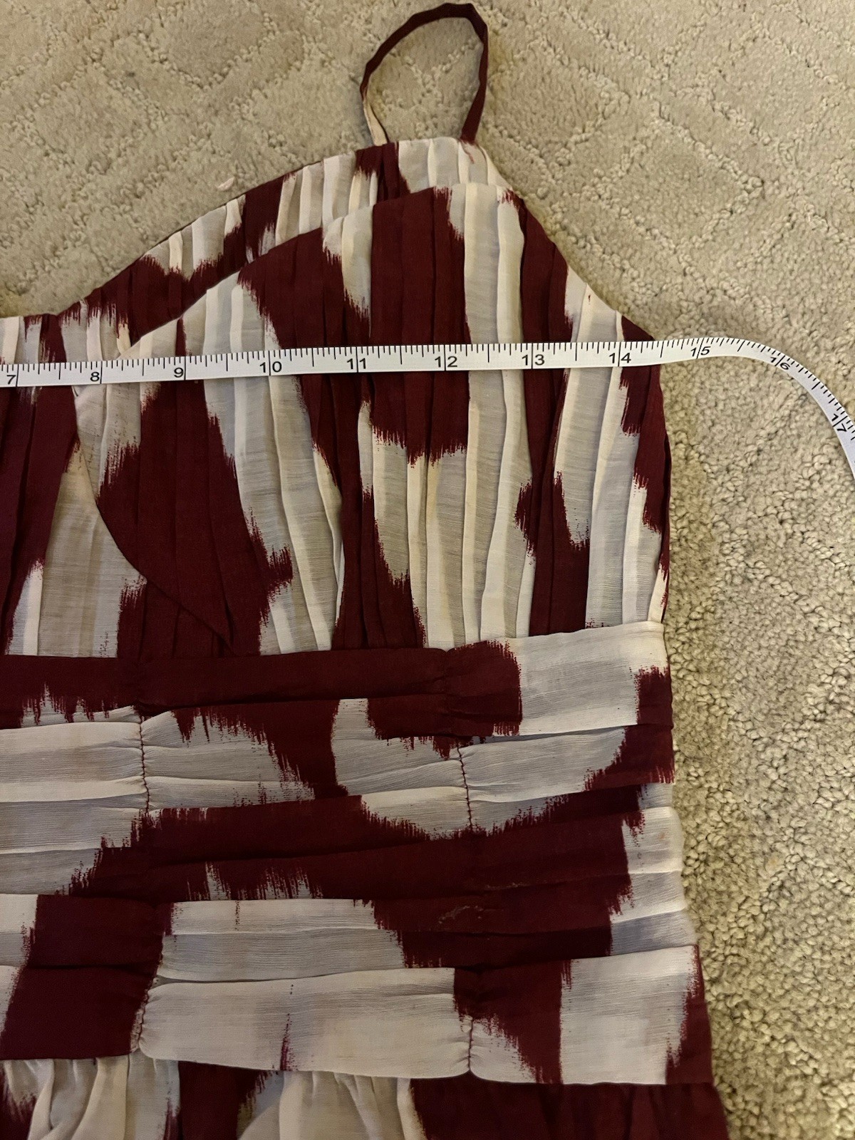 Express Maroon And White Peplum Strapless Blouse Small Smocked Adjustable Straps