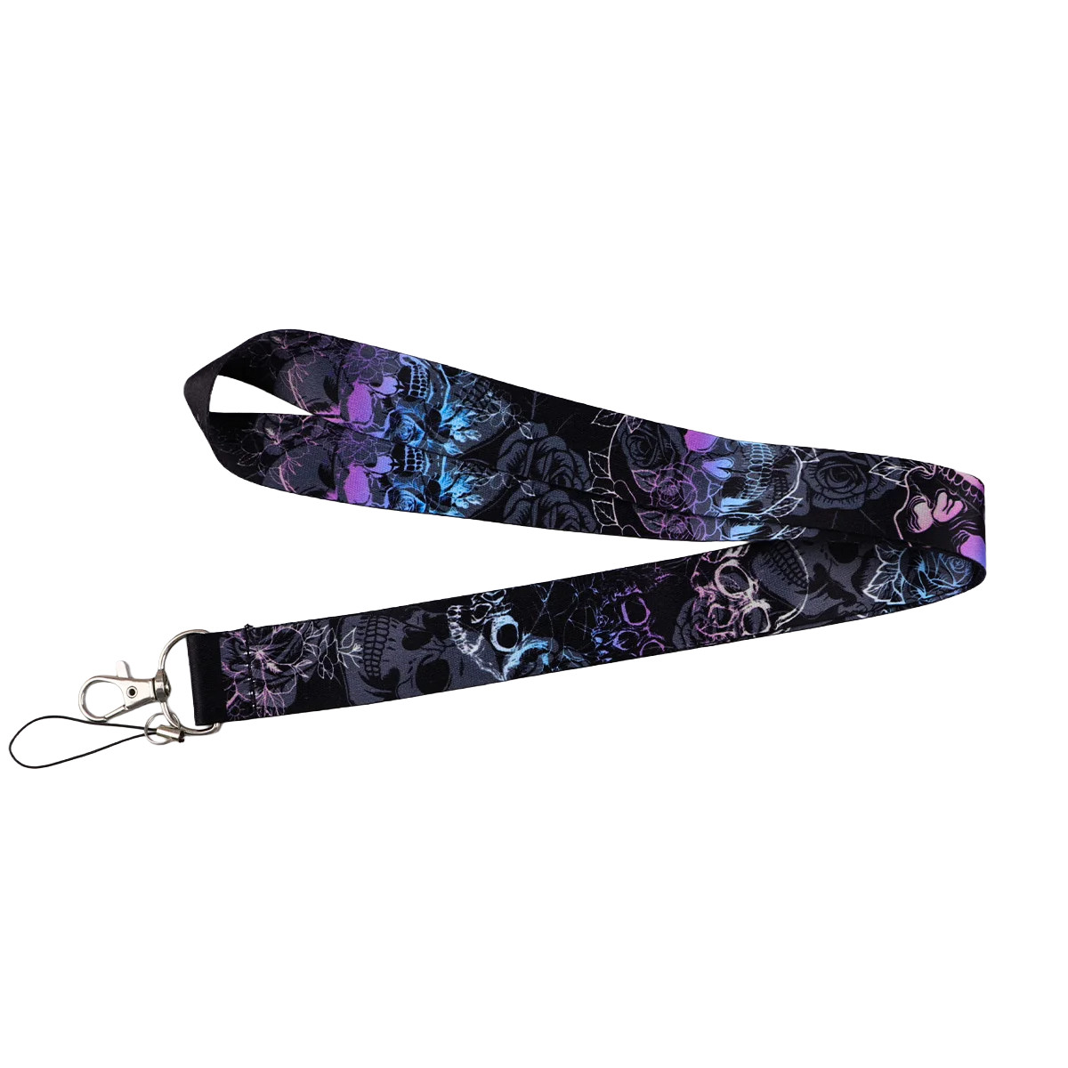 Purple Skull Floral Lanyard Gothic Neck Strap ID Badge Holder Keychain Wrist Str
