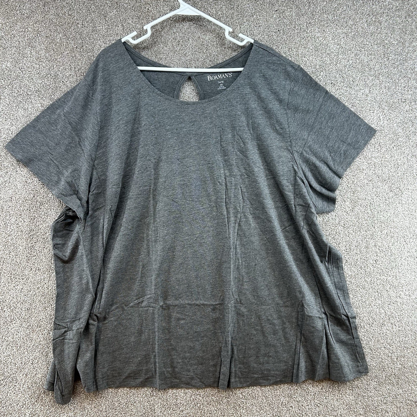 NWOT Roman’s Women’s T-Shirt Top Size 4X Gray Short Sleeve Pullover Stretch