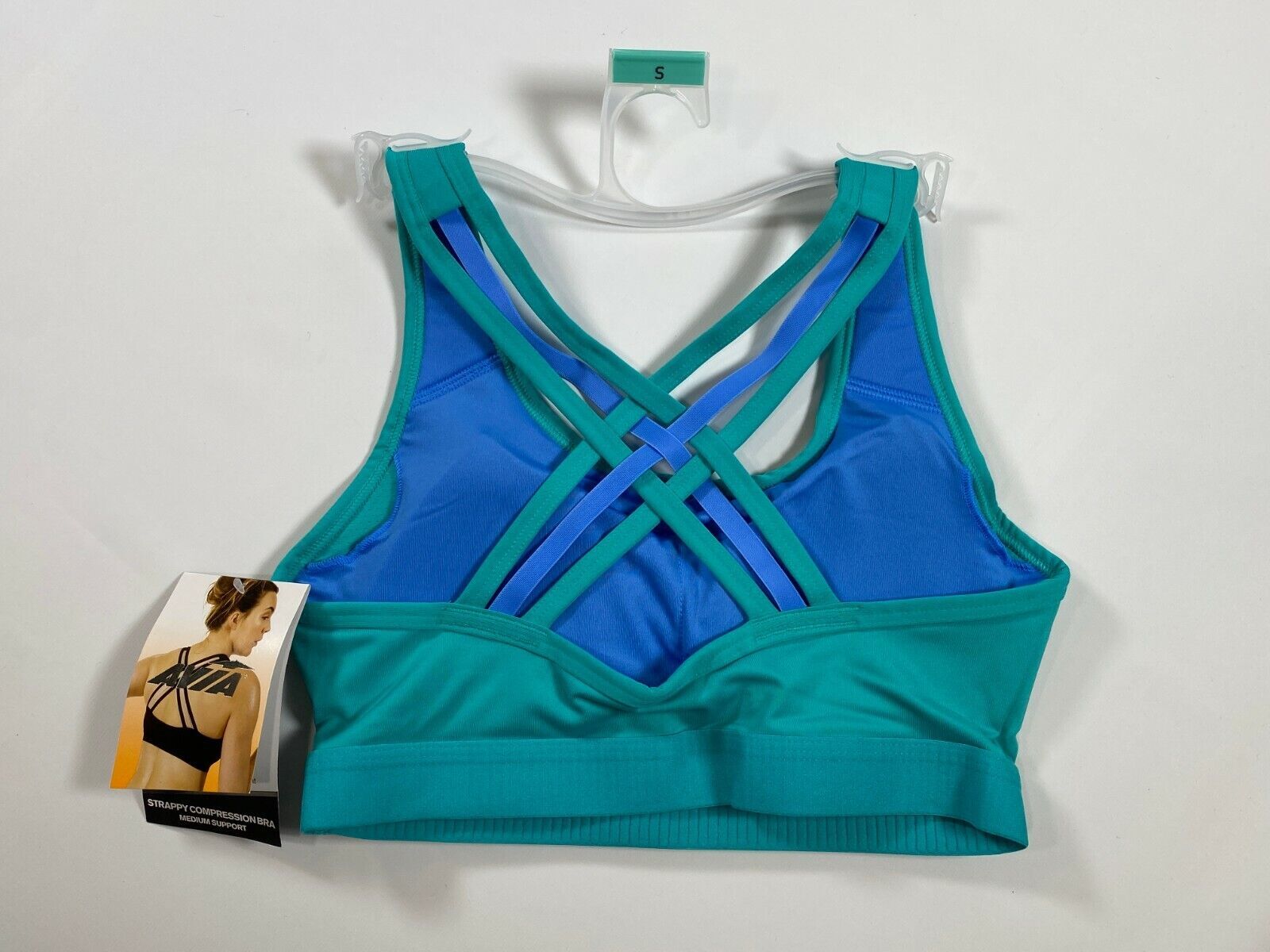 Womens Avia Aqua Blue Strappy Compression Bra Medium Support XL NEW