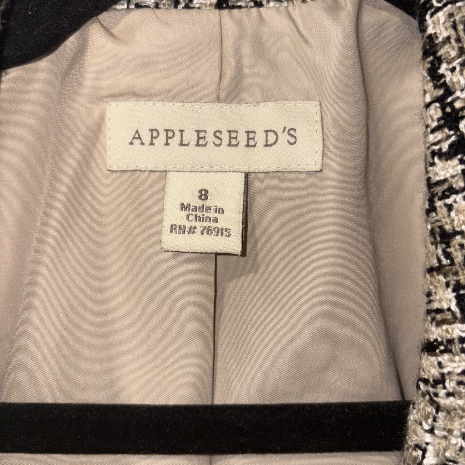 Appleseeds Blazer Beige White Black Plaid Pockets Buttons Size 8