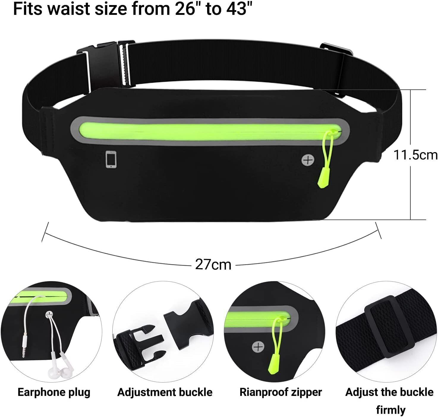 Reflective Running Belt Fanny Pack Waist Pouch Outdoor Camping Hiking Zip Bag