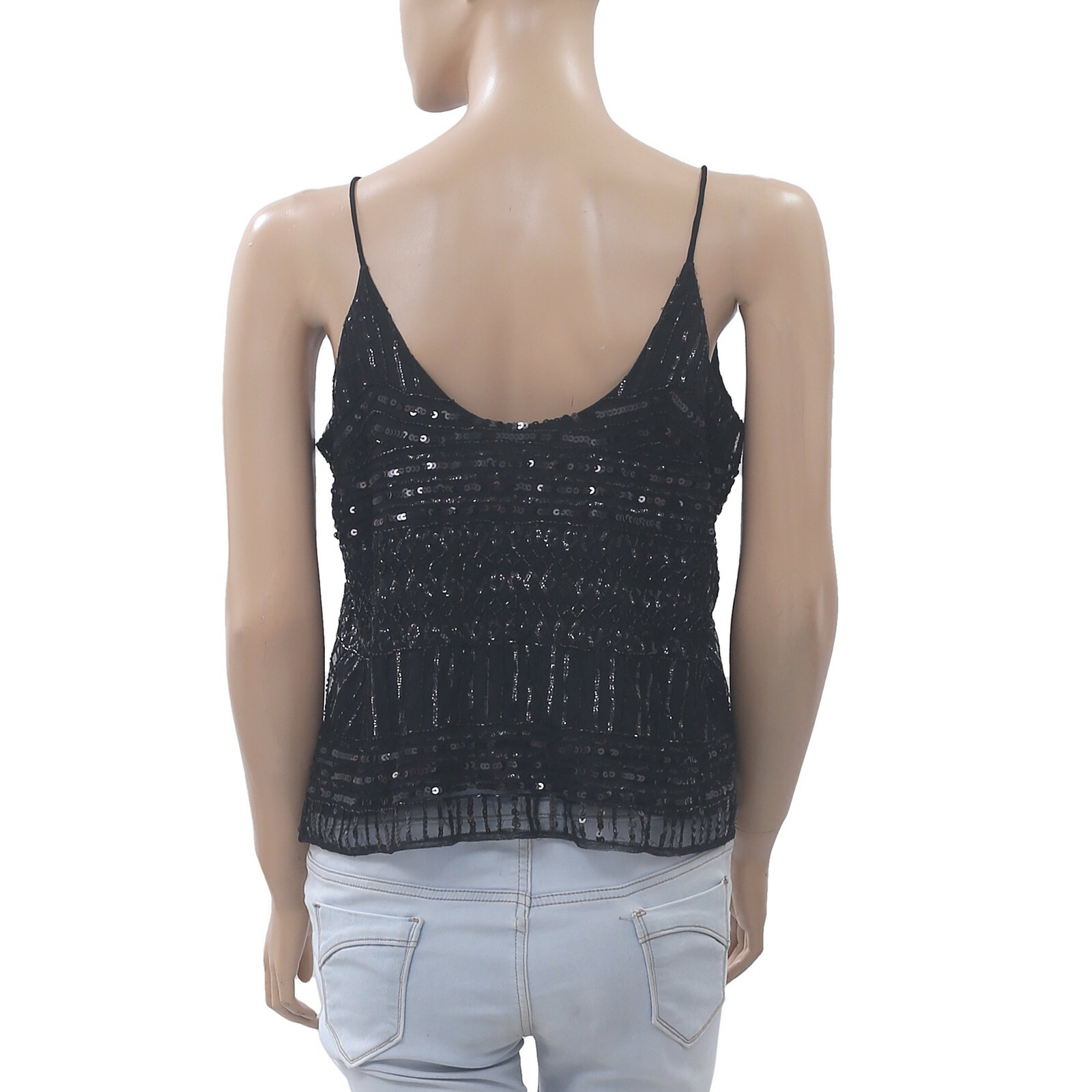 Asos Bead & Sequin Embellished Camisole Tank Blouse Top Black Evening S-P 202512