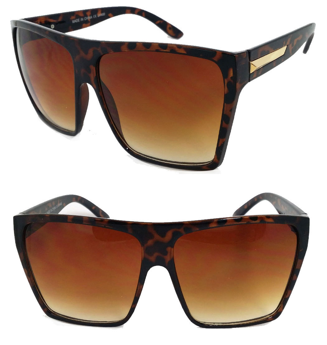 Retro Womens Flat Top Large Square Frame Big Oversized Sunglasses 100% UV400