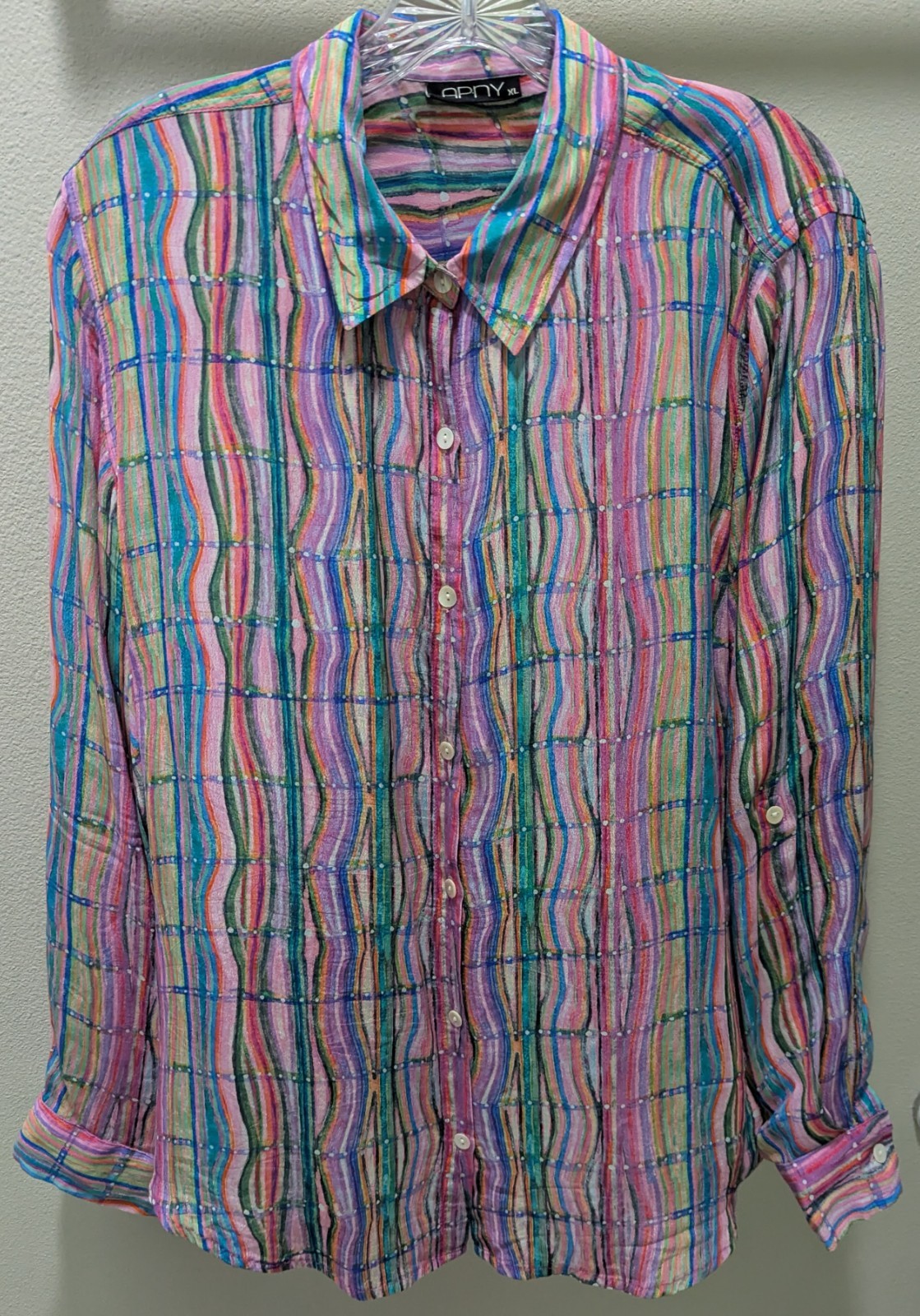 AP NY Women’s Colorful Blouse Convertible Sleeves Size XL