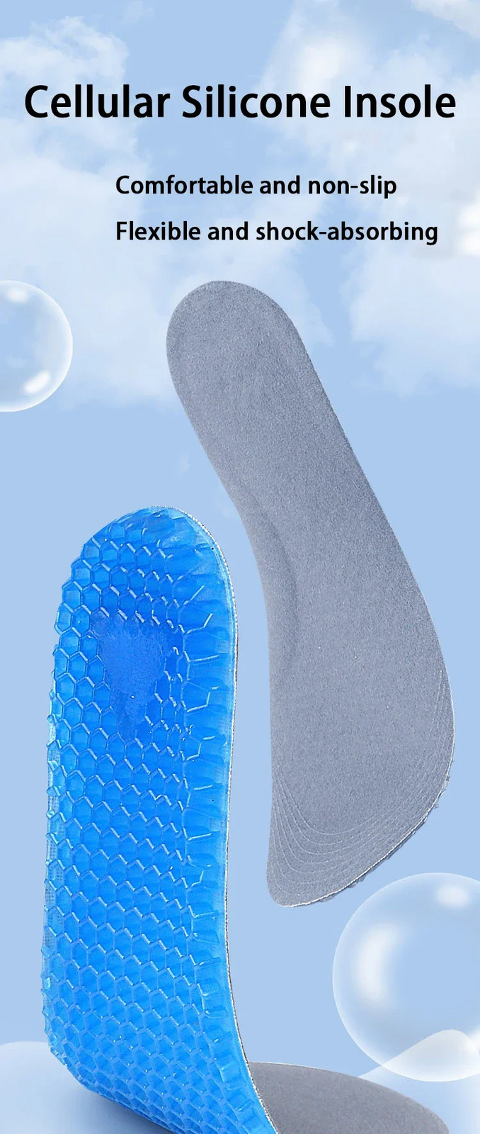 1 Pair Silicone Gel Soft Insoles Outdoor Sports Running Insole Elastic Shock-abs